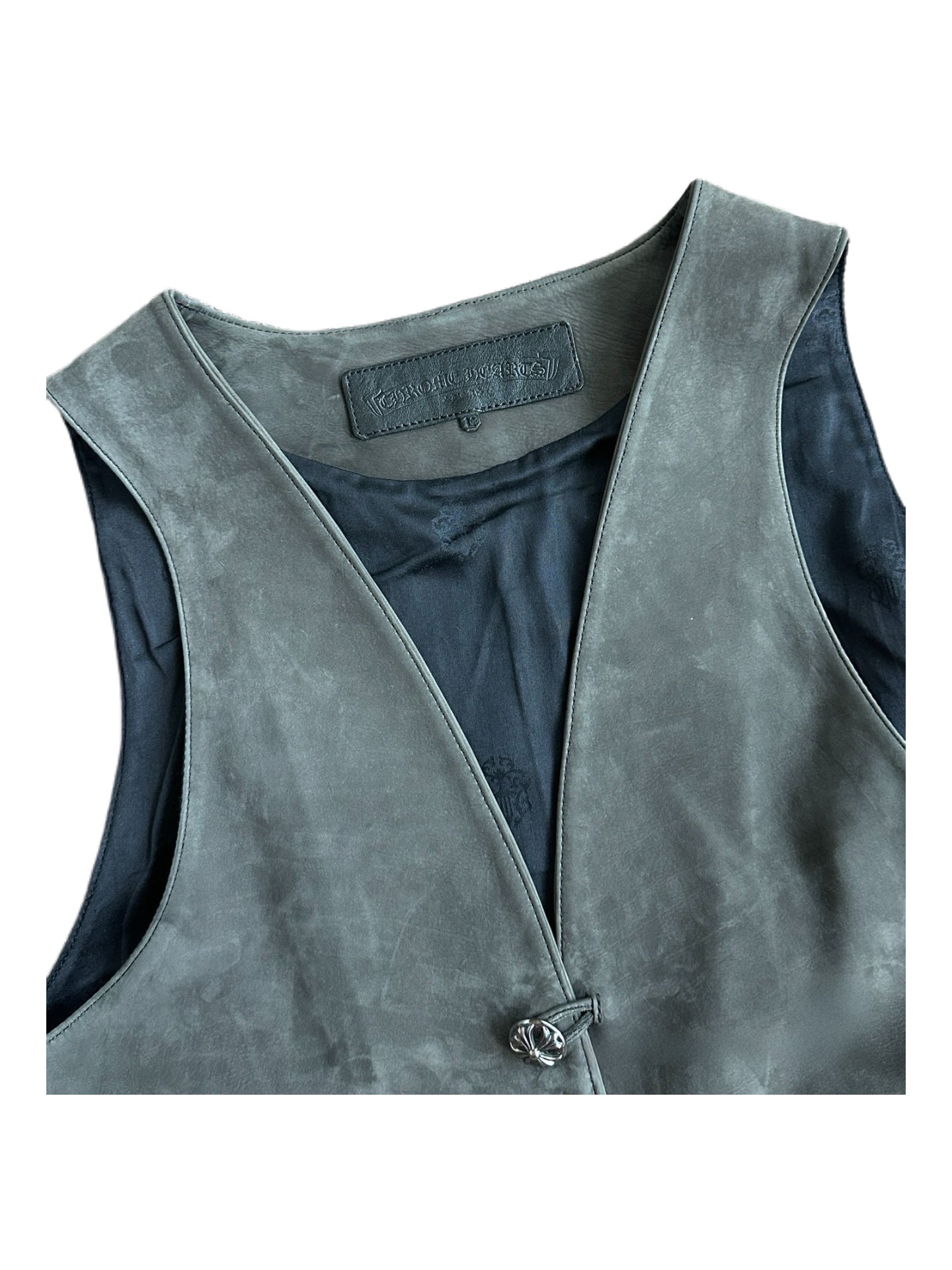 Chrome Hearts Grey Suede Leather Vest Silver Cross Button Archive Waistcoat Rare Collector Piece Size L