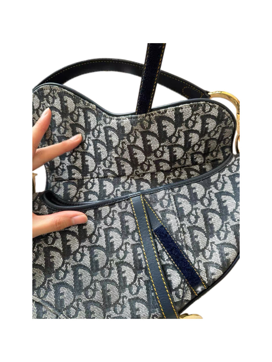 Christian Dior by John Galliano Y2K Monogram Saddle Bag Silk Lining Rare Vintage Diorissimo Canvas