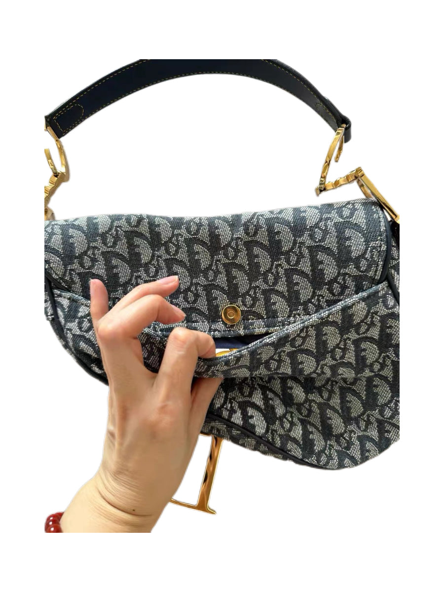 Christian Dior by John Galliano Y2K Monogram Saddle Bag Silk Lining Rare Vintage Diorissimo Canvas