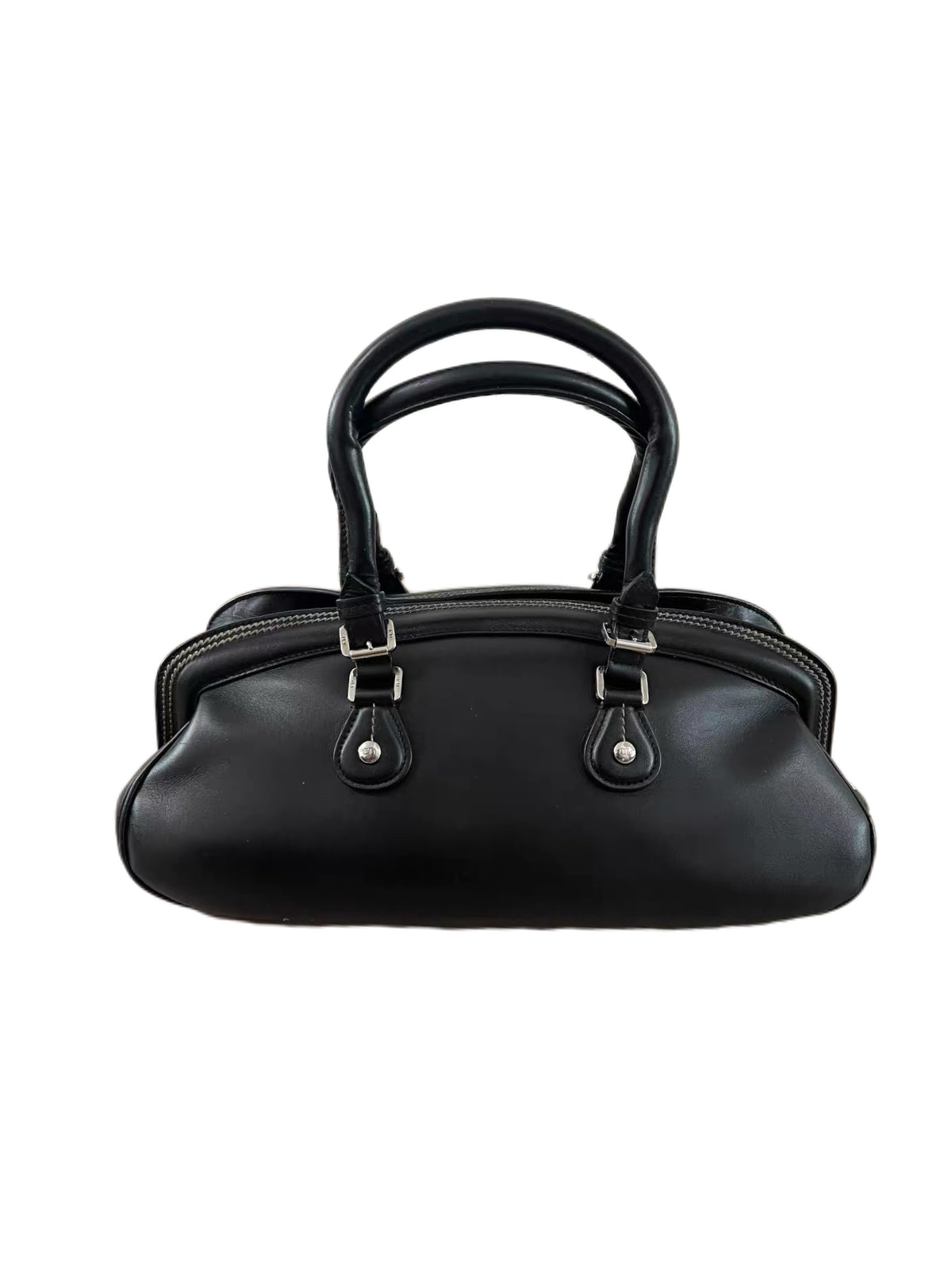 Christian Dior by John Galliano Black Leather Detective Bag Double Pocket CD Charm Rare Vintage
