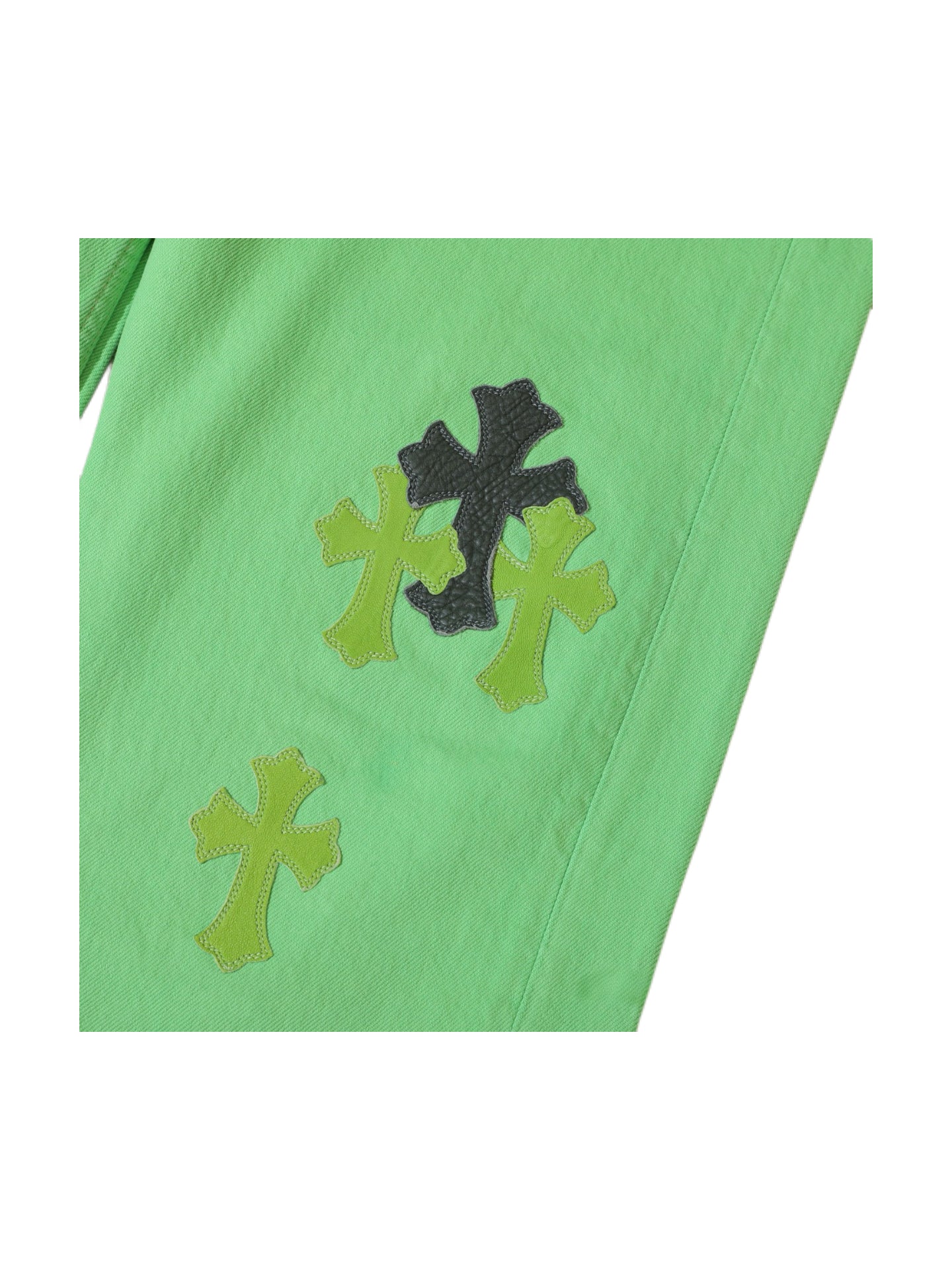 Chrome Hearts x Levi’s 501 SEX Records Exclusive Neon Green Cross Patch Jeans – Rare Exhibition Limited Piece
