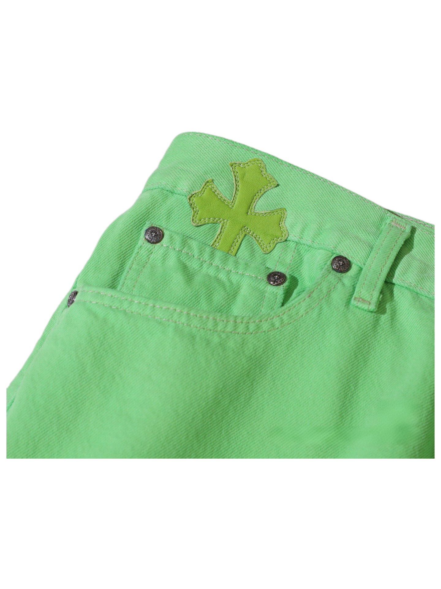 Chrome Hearts x Levi’s 501 SEX Records Exclusive Neon Green Cross Patch Jeans – Rare Exhibition Limited Piece