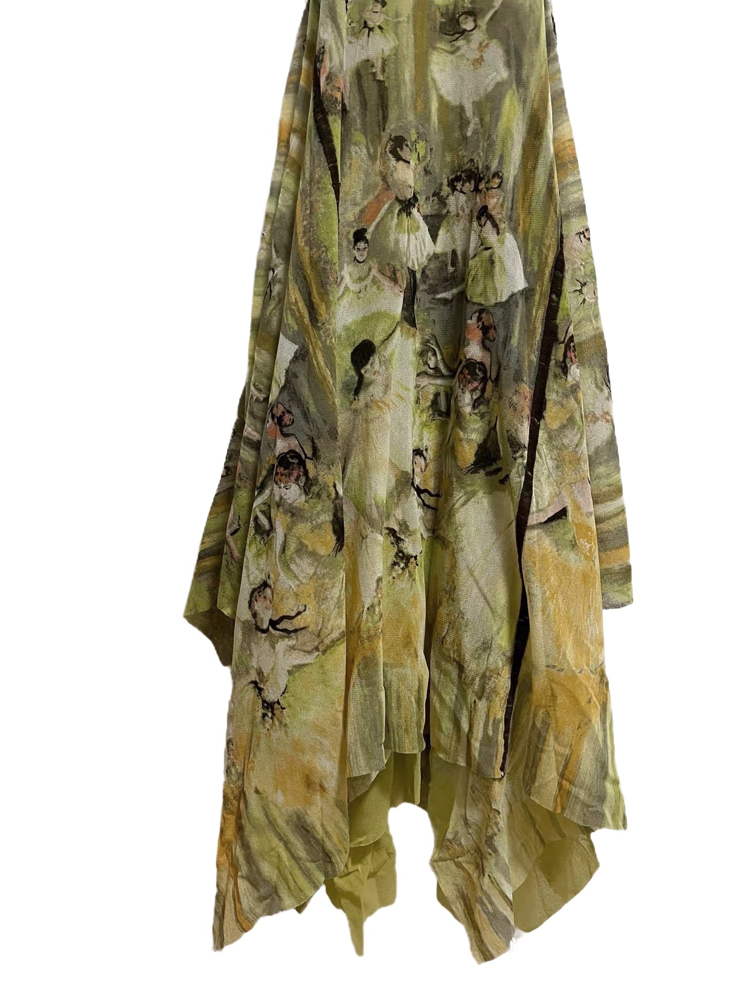 Jean Paul Gaultier Ballerina-Print Draped Mesh Dress with Asymmetric Hemline (Maille Femme, Vintage Size S)