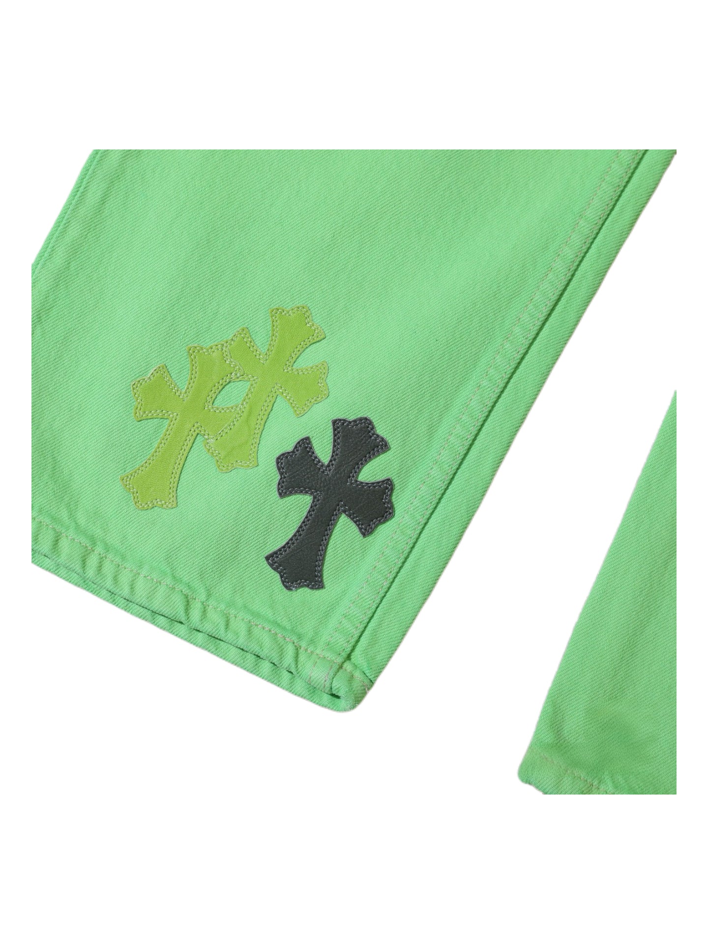 Chrome Hearts x Levi’s 501 SEX Records Exclusive Neon Green Cross Patch Jeans – Rare Exhibition Limited Piece