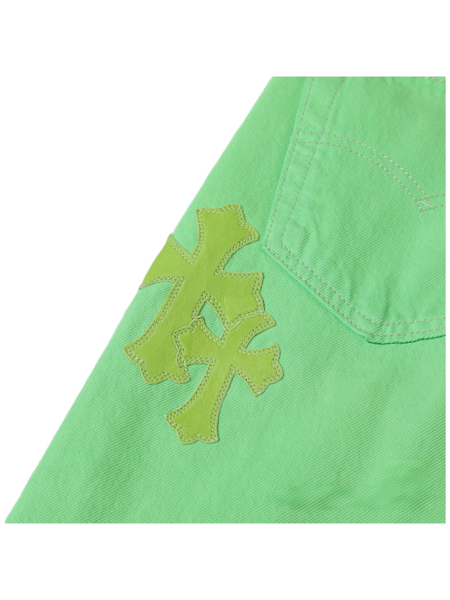 Chrome Hearts x Levi’s 501 SEX Records Exclusive Neon Green Cross Patch Jeans – Rare Exhibition Limited Piece