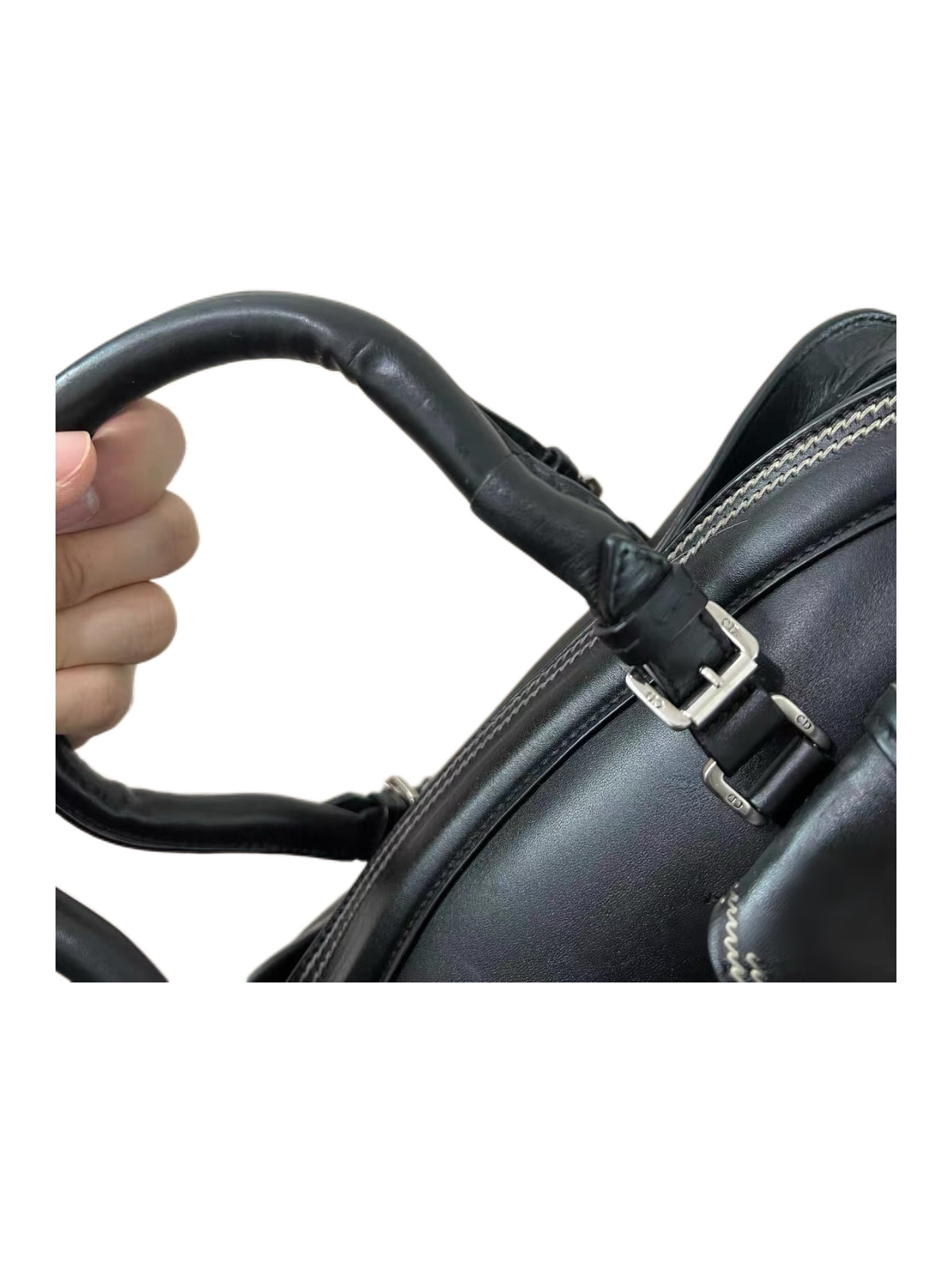 Christian Dior by John Galliano Black Leather Detective Bag Double Pocket CD Charm Rare Vintage