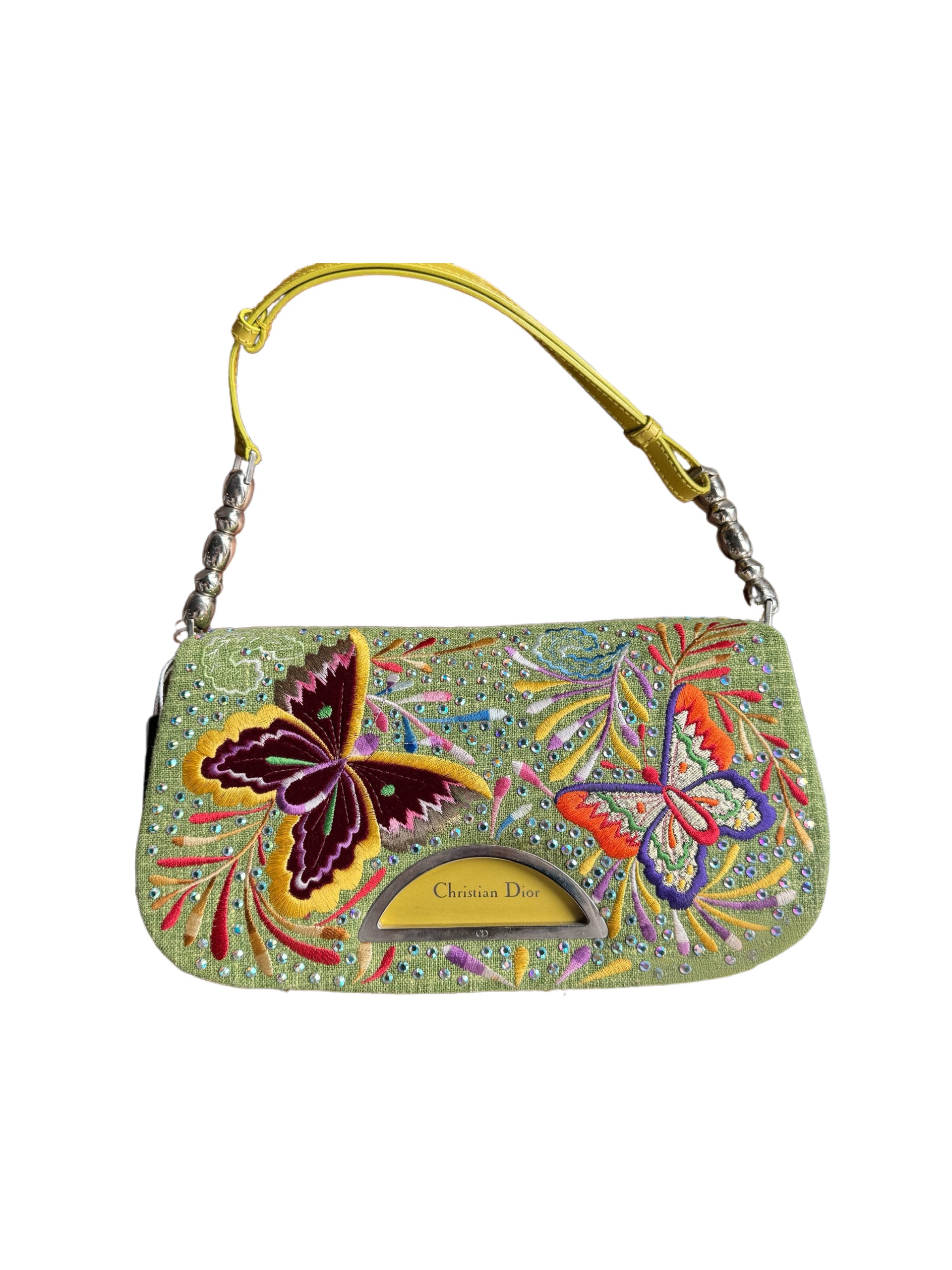 Christian Dior by John Galliano Butterfly Embroidered Rhinestone Shoulder Bag Limited Edition Y2K Rare Vintage