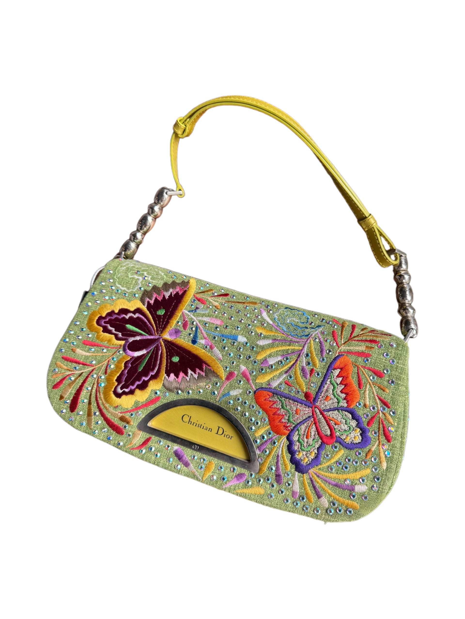 Christian Dior by John Galliano Butterfly Embroidered Rhinestone Shoulder Bag Limited Edition Y2K Rare Vintage