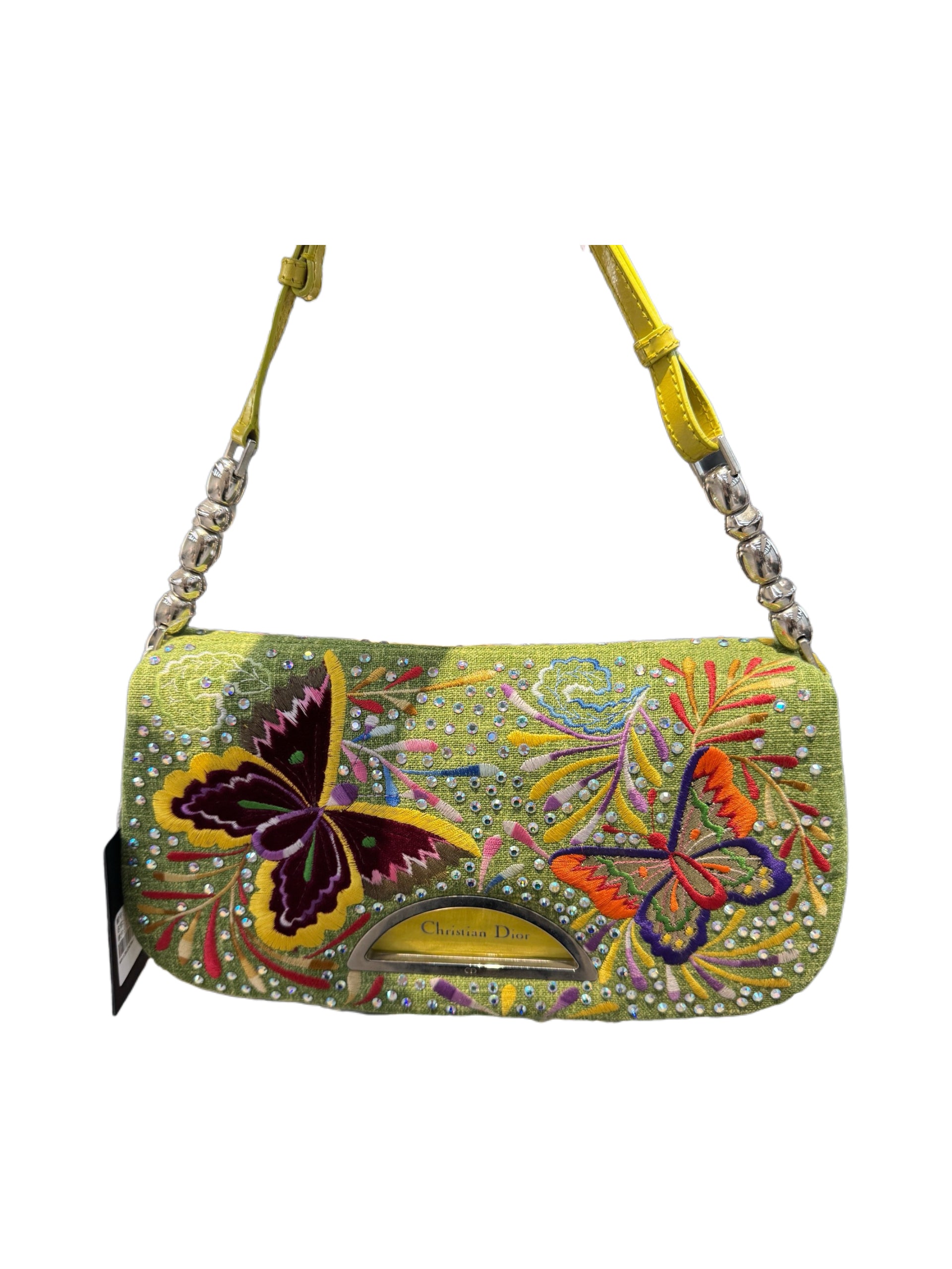 Christian Dior by John Galliano Butterfly Embroidered Rhinestone Shoulder Bag Limited Edition Y2K Rare Vintage