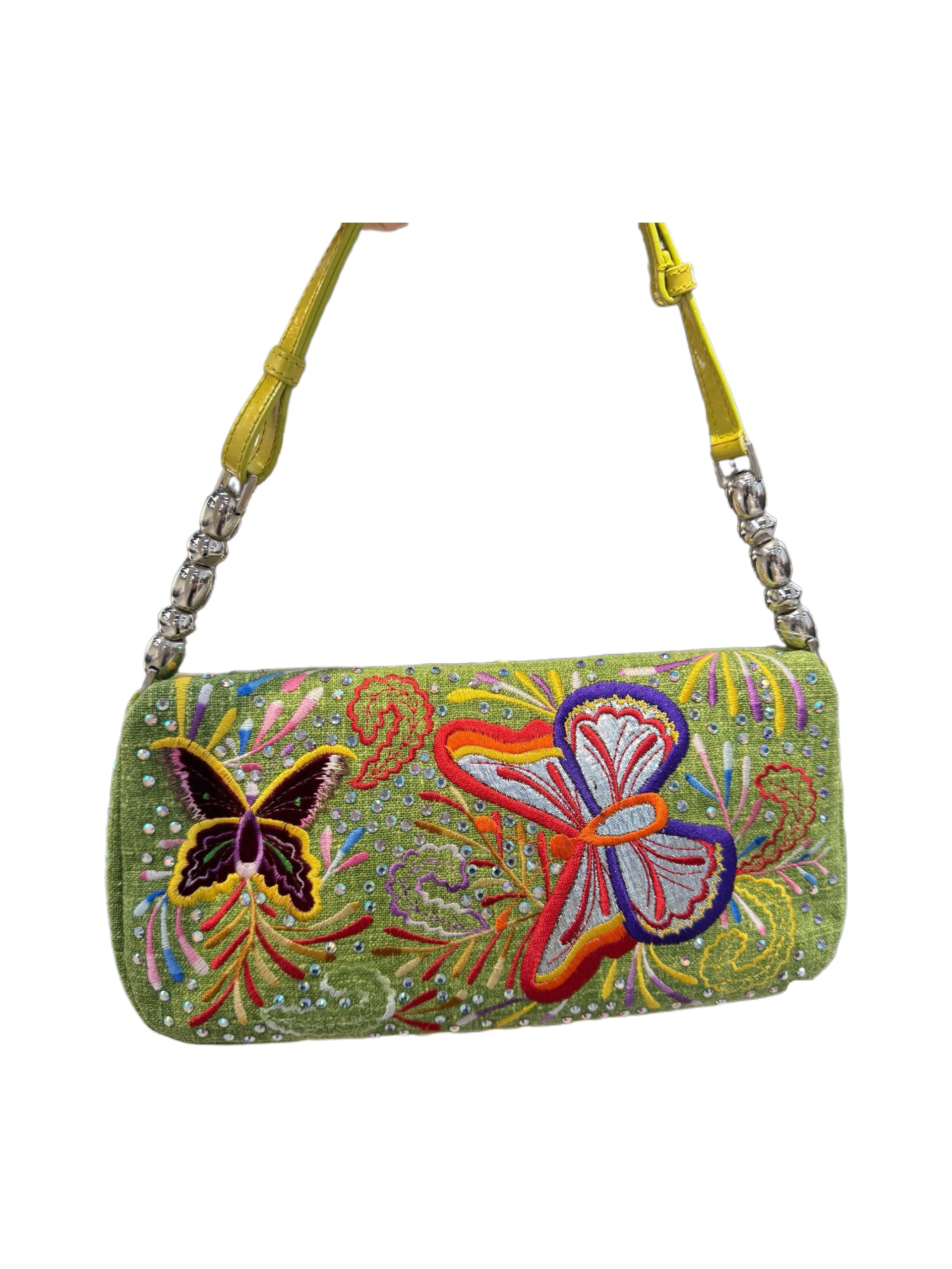 Christian Dior by John Galliano Butterfly Embroidered Rhinestone Shoulder Bag Limited Edition Y2K Rare Vintage
