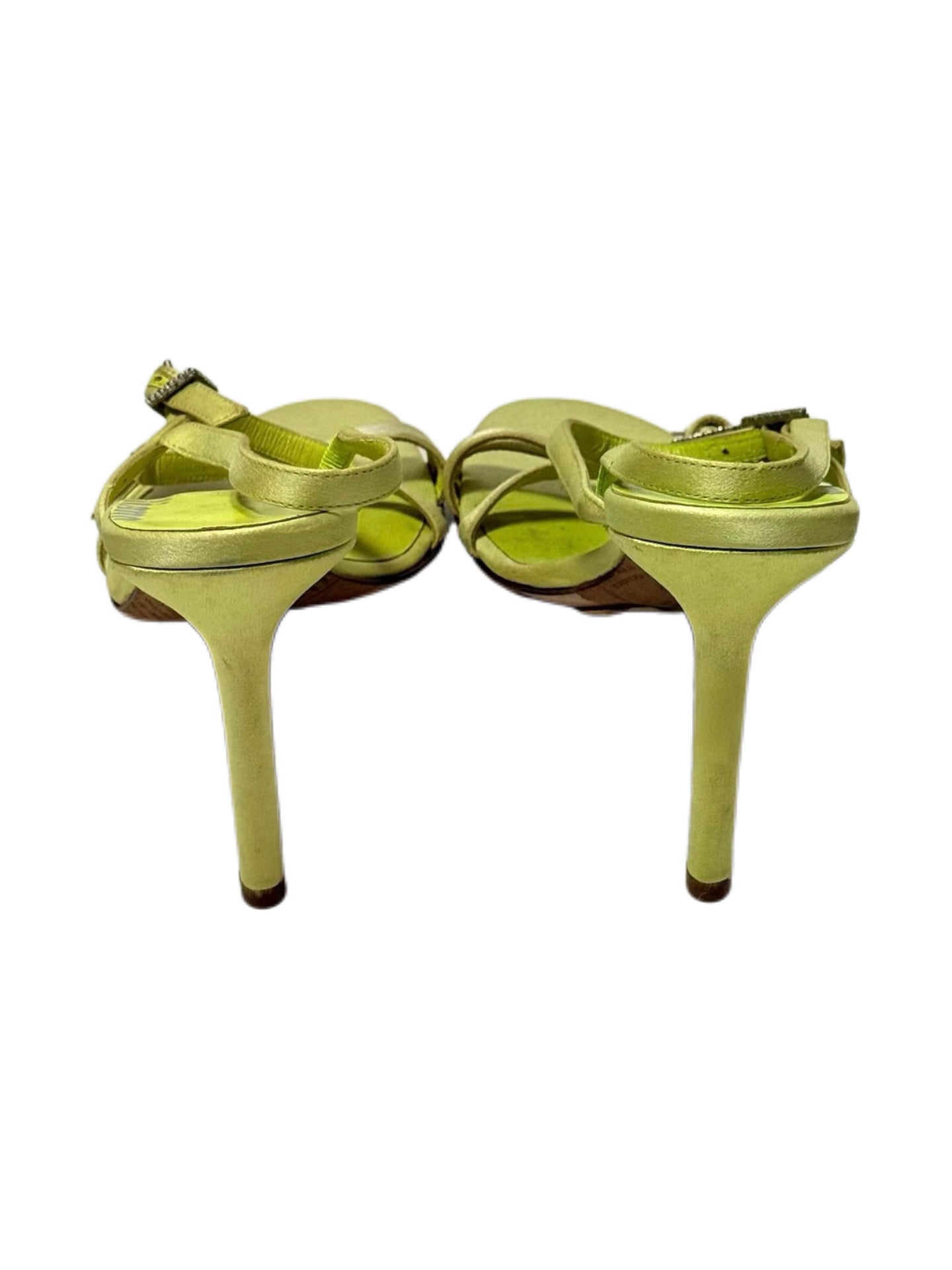 John Galliano Vintage Lime Green Satin Crystal Buckle Heeled Sandals Size 37 Rare Archive