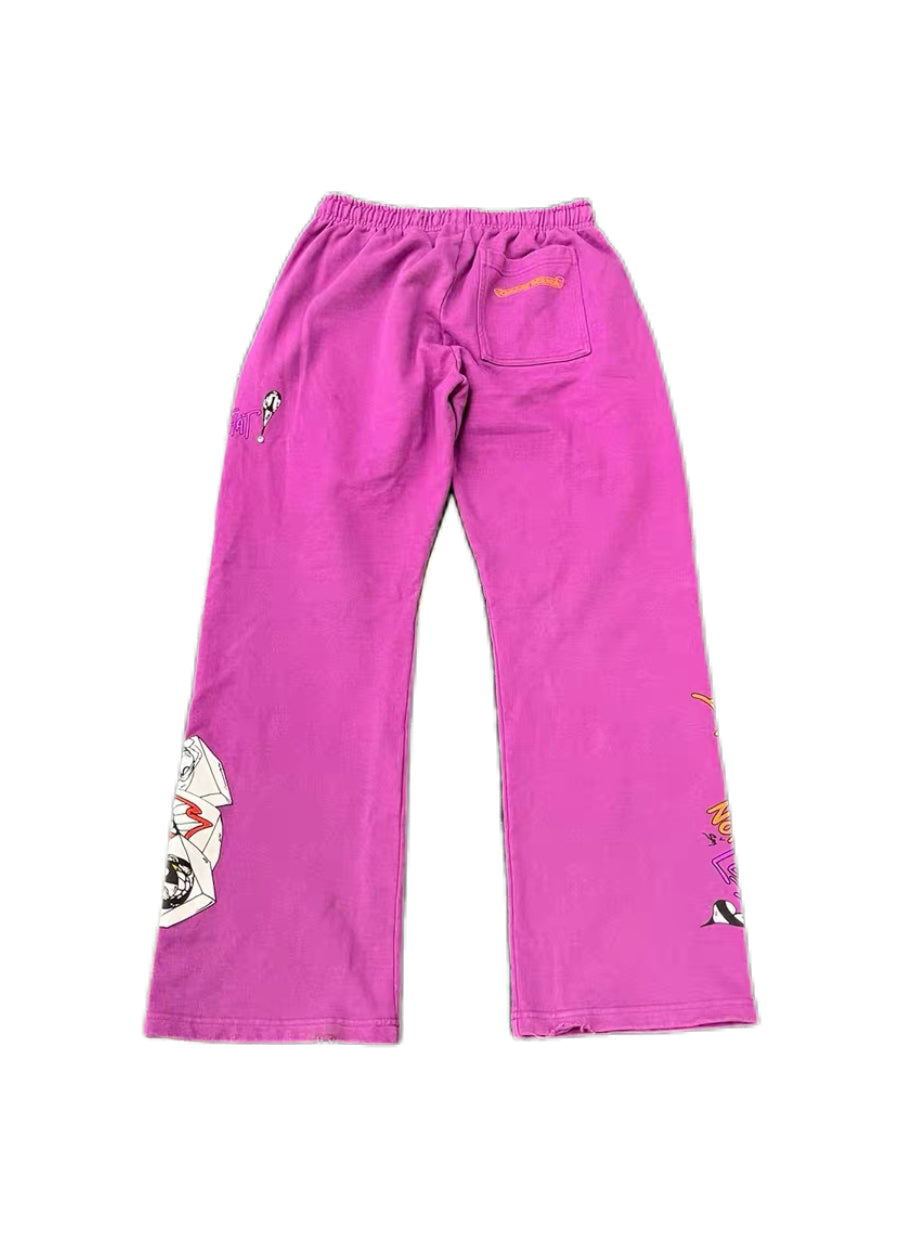 Chrome Hearts x Matty Boy Purple Sweatpants Graphic Print Rare Collaboration Cotton Track Pants