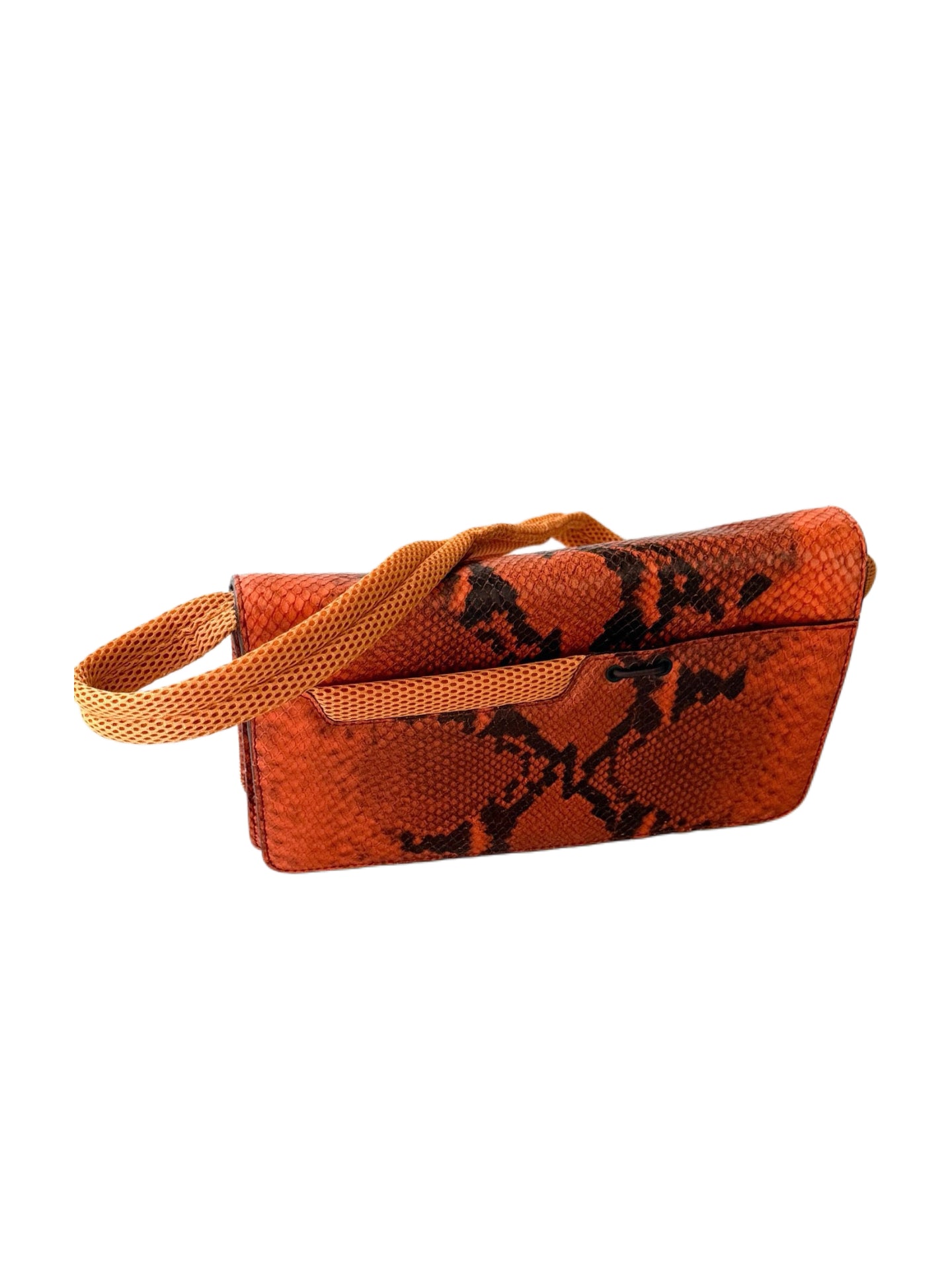 Miu Miu F/W 1999 Runway Orange Python Print Mesh Shoulder Bag – Vintage Sport Glam Archive Piece