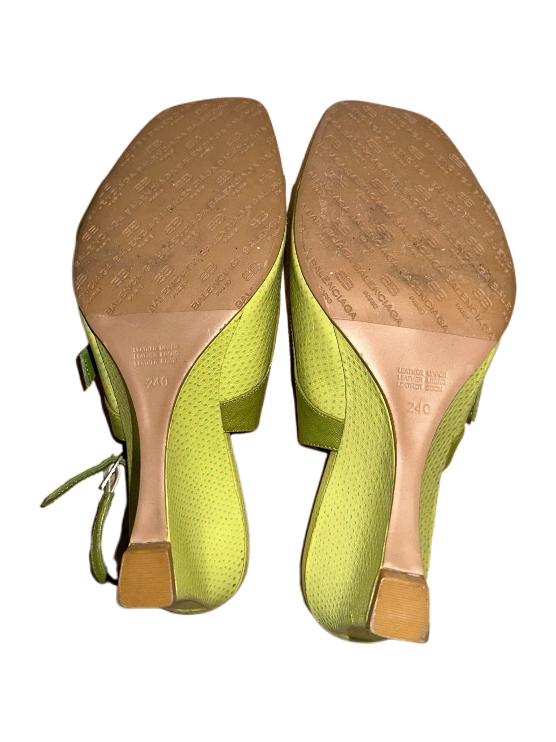 Balenciaga Vintage Lime Green Perforated Leather Wedge Heels – Rare Archive Slingback Sandals