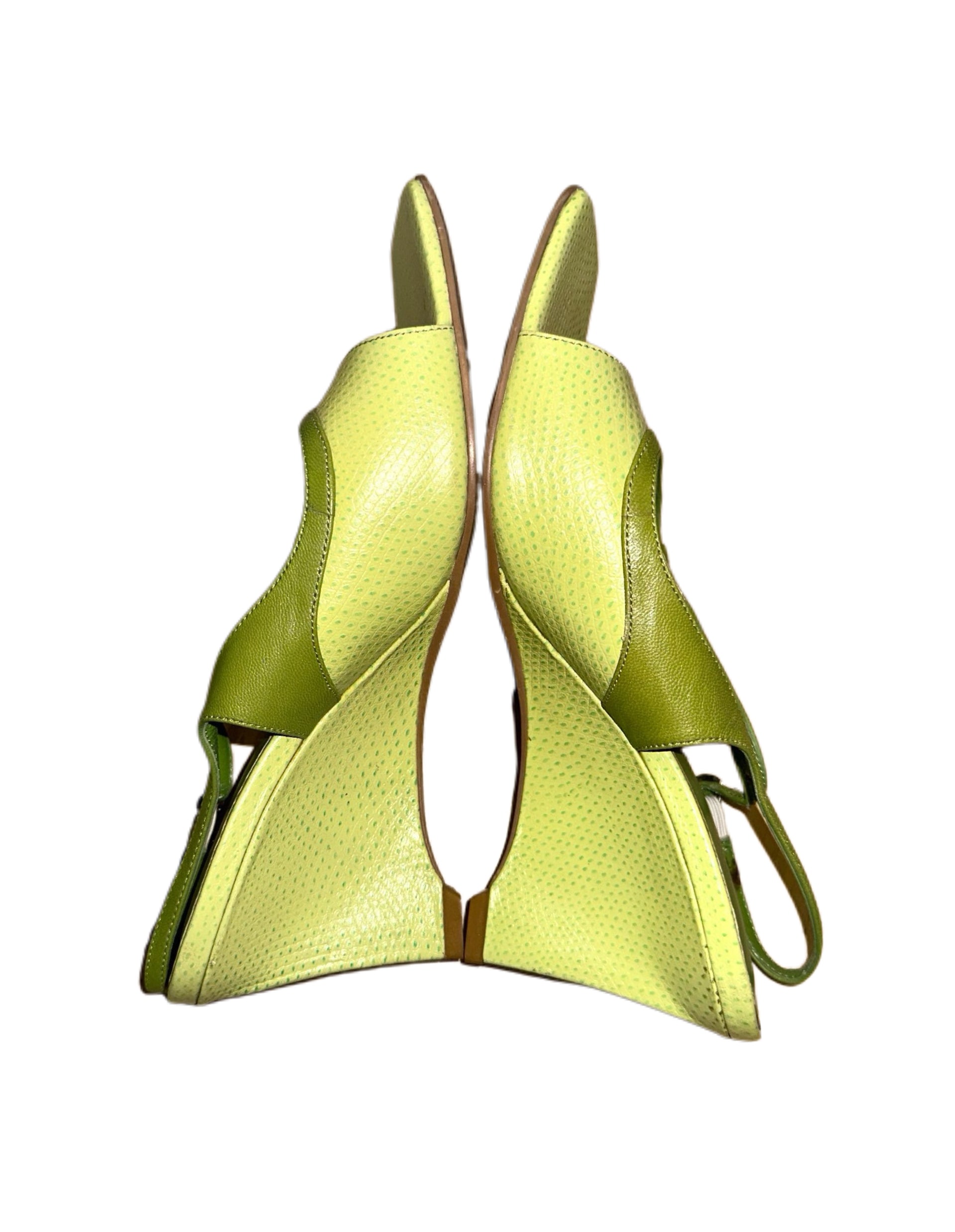 Balenciaga Vintage Lime Green Perforated Leather Wedge Heels – Rare Archive Slingback Sandals