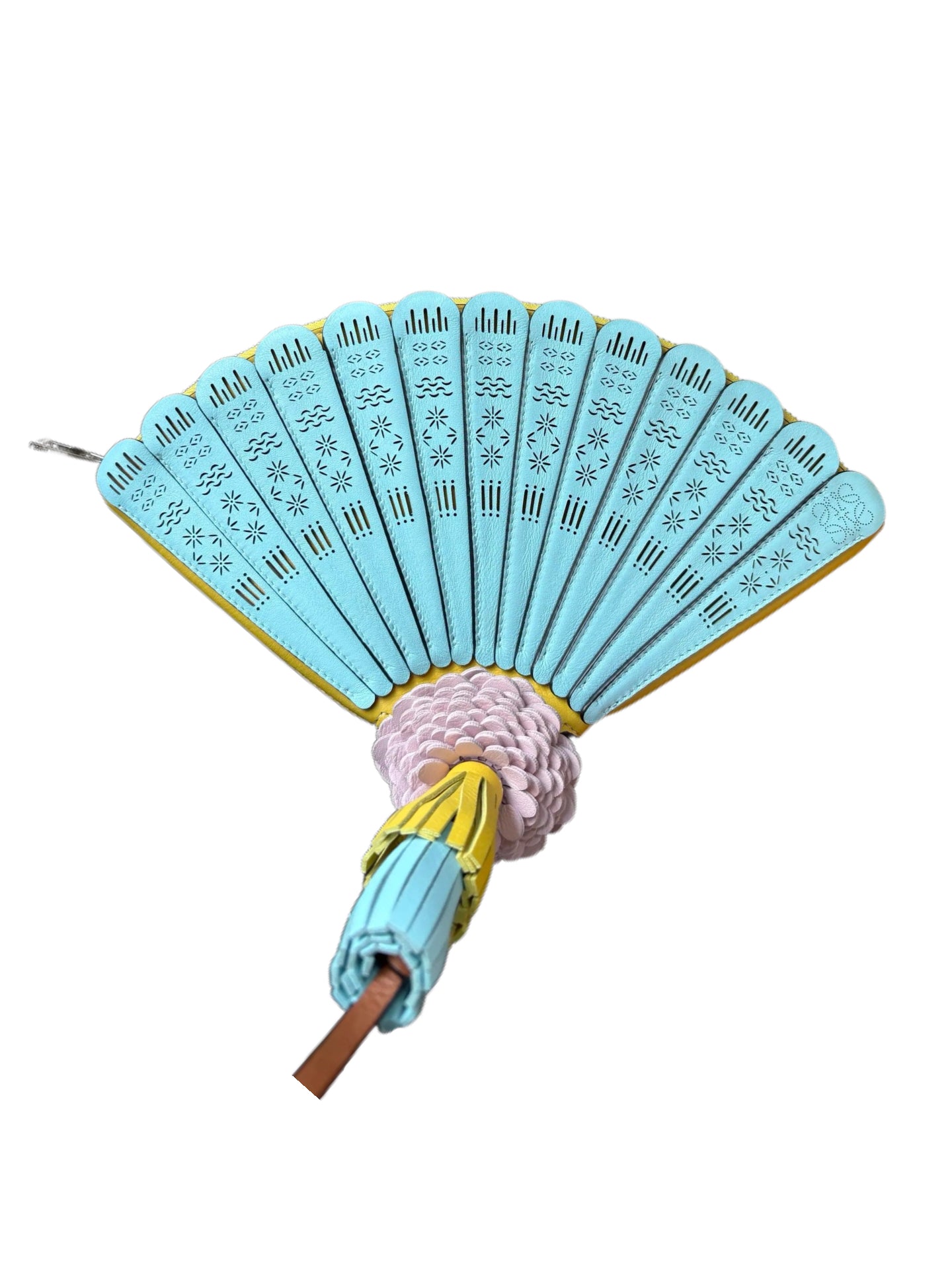 Loewe Floral Fan Leather Clutch Bag – Rare Sky Blue & Pastel Yellow Sculptural Archive Piece