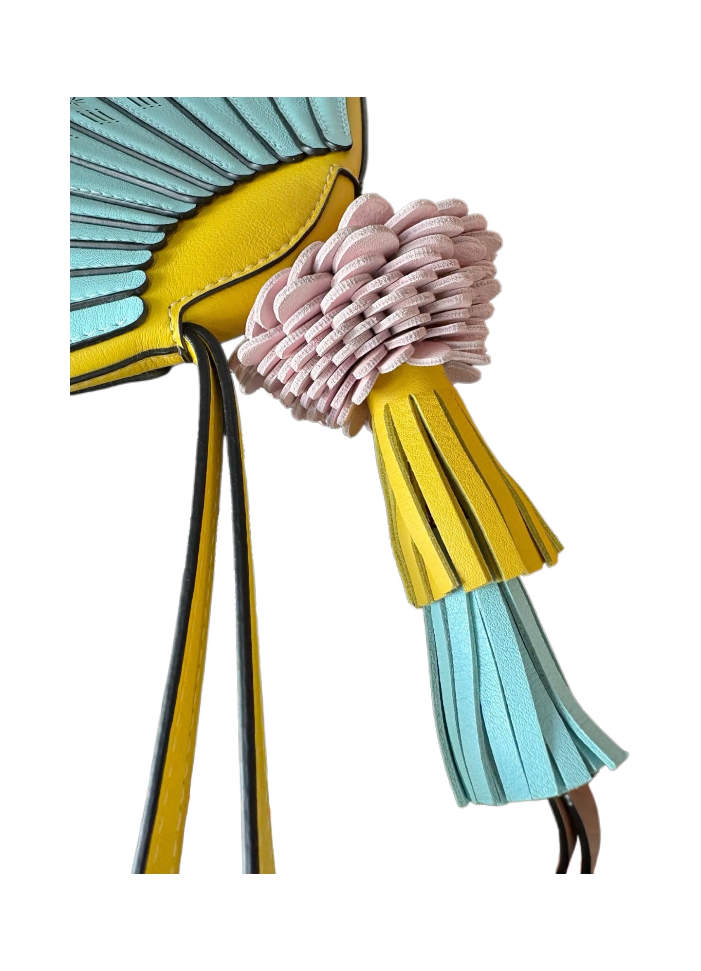Loewe Floral Fan Leather Clutch Bag – Rare Sky Blue & Pastel Yellow Sculptural Archive Piece