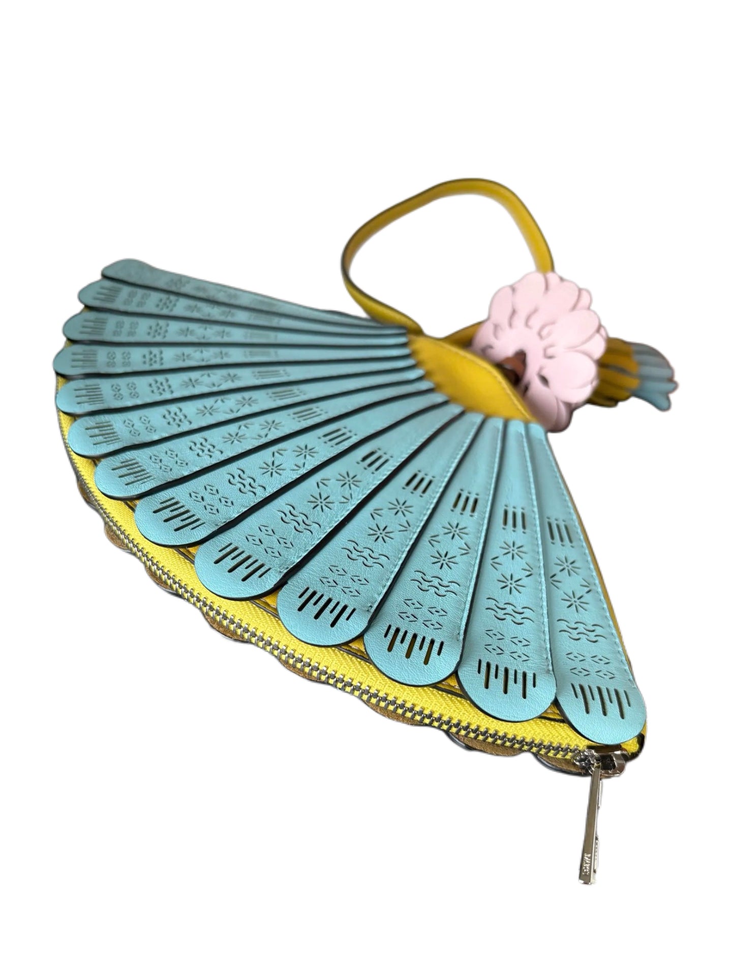 Loewe Floral Fan Leather Clutch Bag – Rare Sky Blue & Pastel Yellow Sculptural Archive Piece