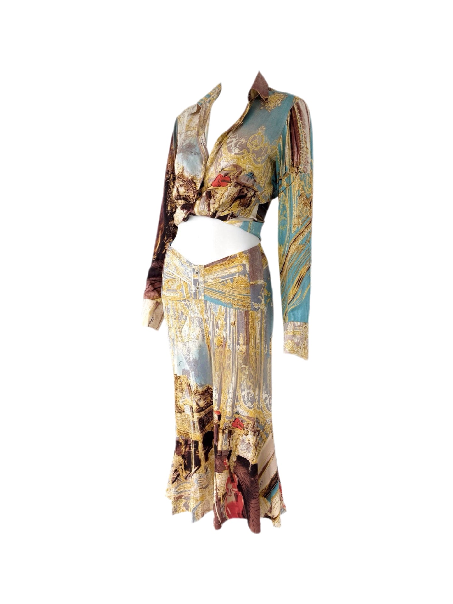 Roberto Cavalli S/S 2003 Baroque Silk Corset Lace-Up Skirt Set Runway Archive – Ultra Rare Museum-Level Piece