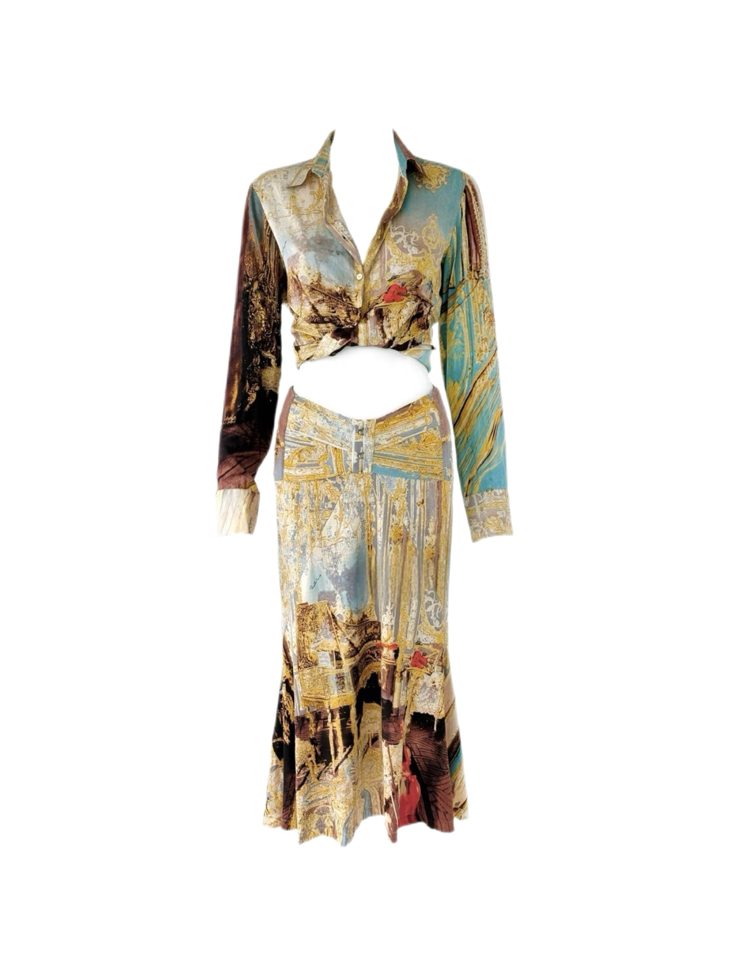 Roberto Cavalli S/S 2003 Baroque Silk Corset Lace-Up Skirt Set Runway Archive – Ultra Rare Museum-Level Piece