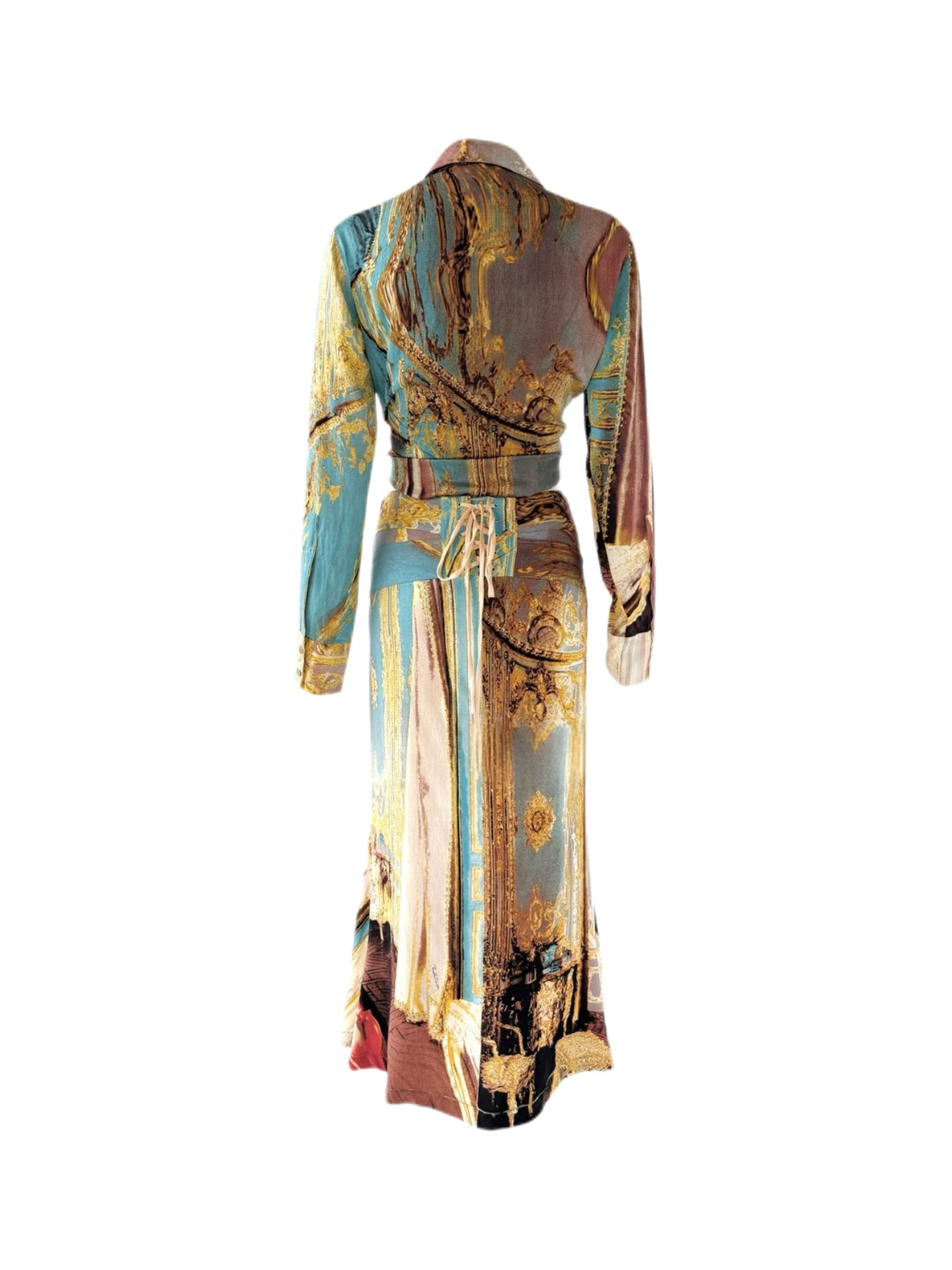 Roberto Cavalli S/S 2003 Baroque Silk Corset Lace-Up Skirt Set Runway Archive – Ultra Rare Museum-Level Piece