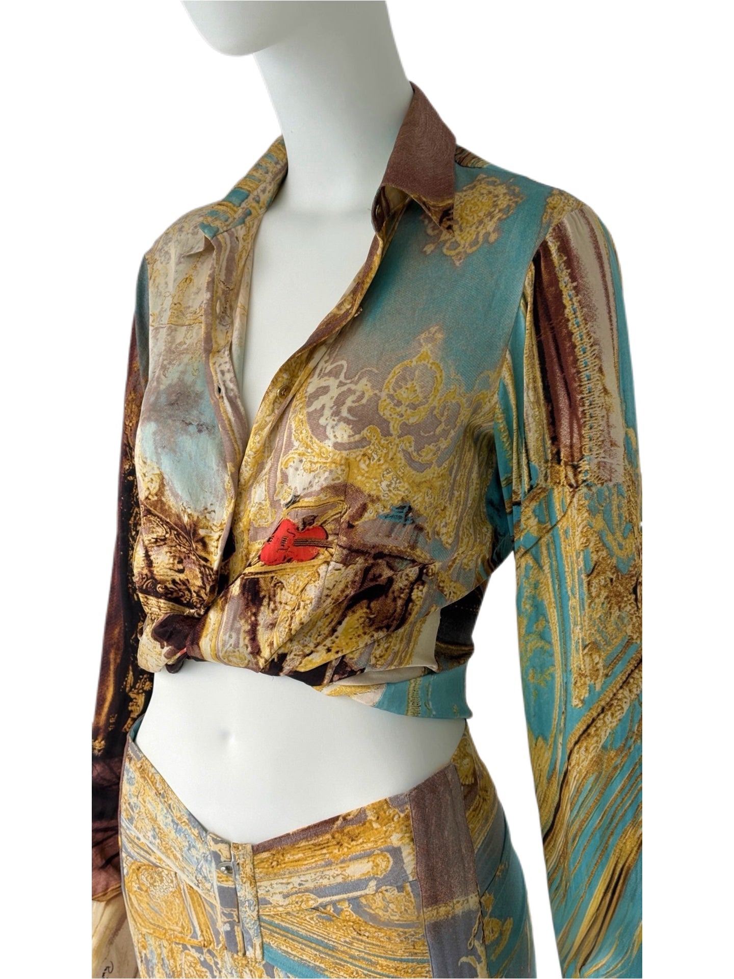 Roberto Cavalli S/S 2003 Baroque Silk Corset Lace-Up Skirt Set Runway Archive – Ultra Rare Museum-Level Piece