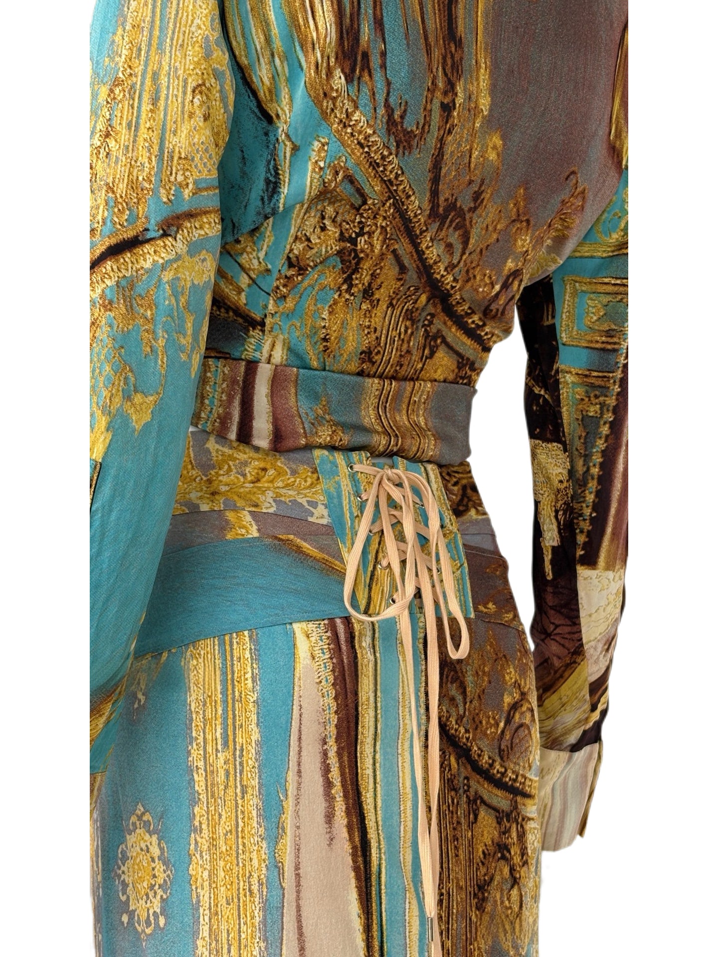 Roberto Cavalli S/S 2003 Baroque Silk Corset Lace-Up Skirt Set Runway Archive – Ultra Rare Museum-Level Piece