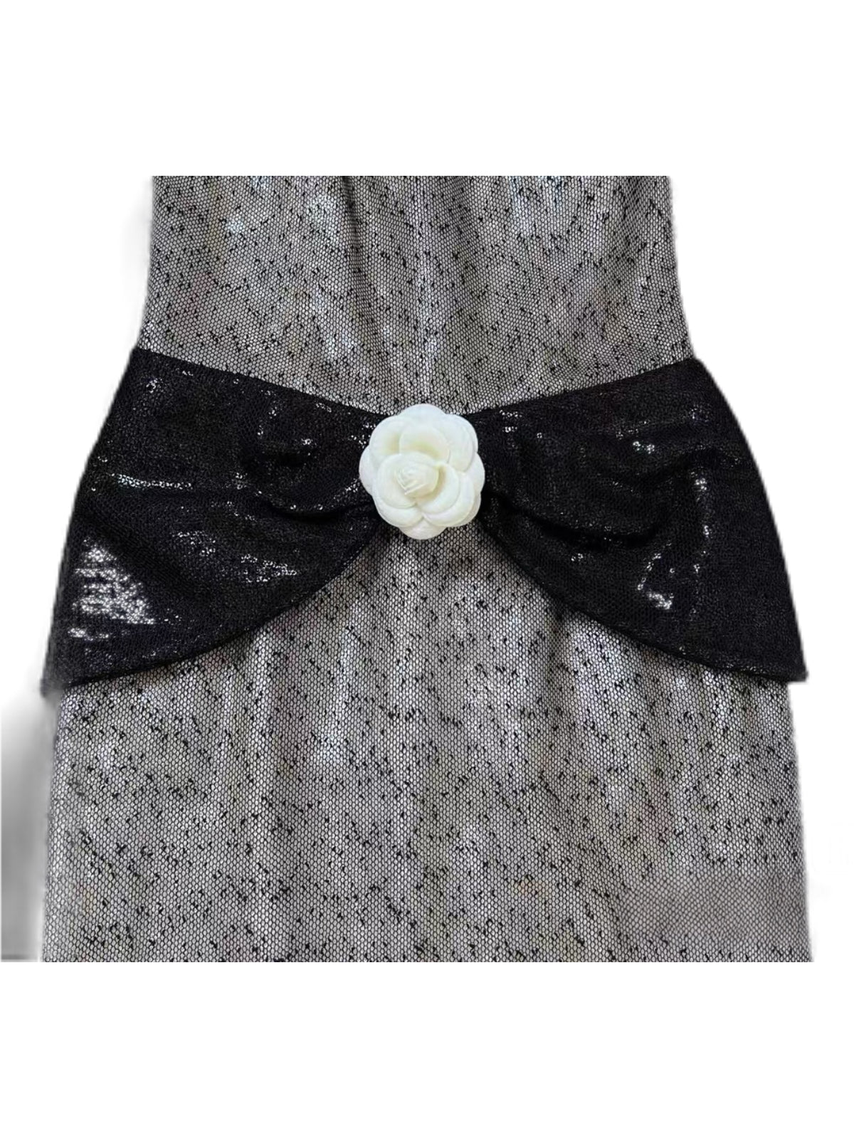 Chanel by Karl Lagerfeld 2009 Cruise Sequin Mesh Camellia Dress – Iconic Bow Detail Cocktail Dress (Size FR38)