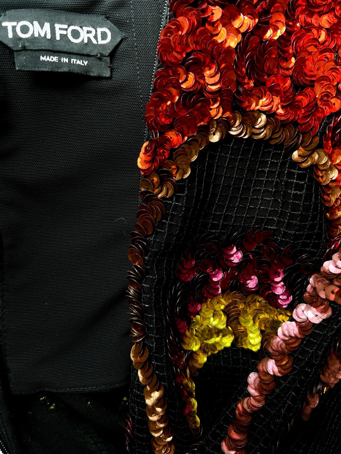 Tom Ford Spring/Summer 2016 Couture Hand-Embroidered Sequin Dress – Sculptural Flame Motif Archive Piece