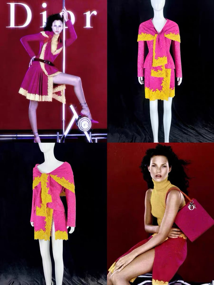 Christian Dior by John Galliano S/S 1998 Runway Pink & Yellow Lace Suit Set – Museum Archive Piece