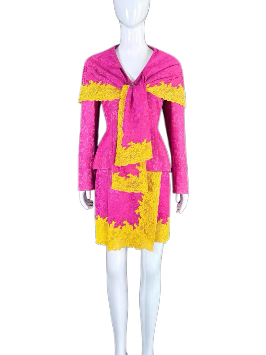 Christian Dior by John Galliano S/S 1998 Runway Pink & Yellow Lace Suit Set – Museum Archive Piece