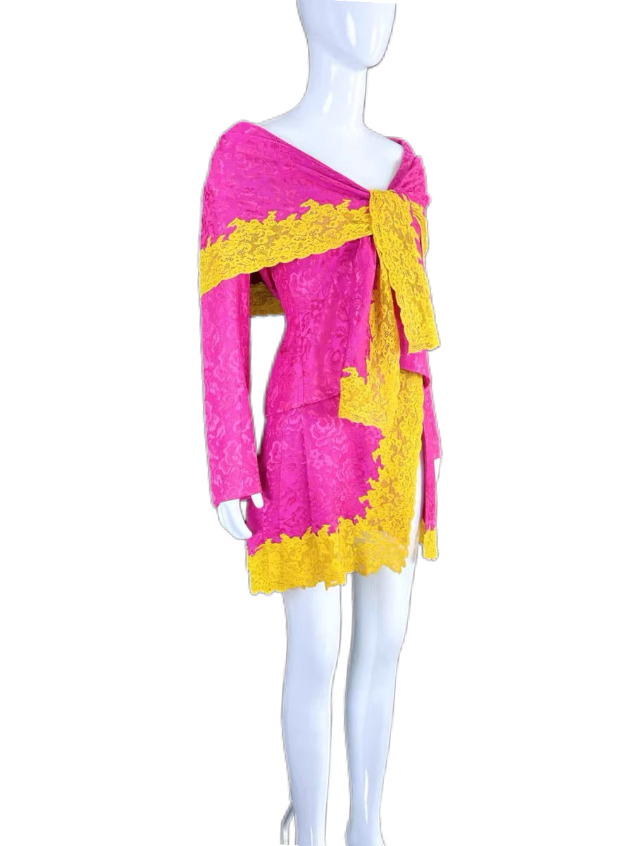 Christian Dior by John Galliano S/S 1998 Runway Pink & Yellow Lace Suit Set – Museum Archive Piece