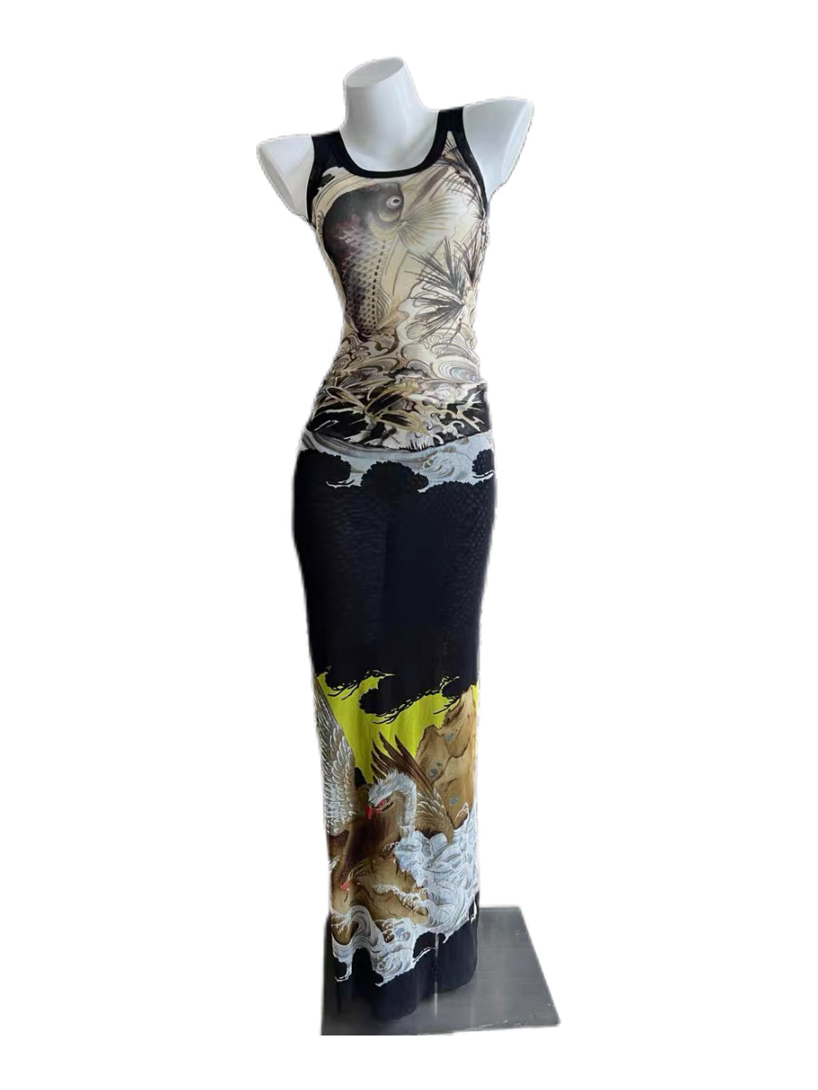 Jean Paul Gaultier S/S 2000 Fish & Bird Print Mesh Set – Runway Archive Top & Skirt