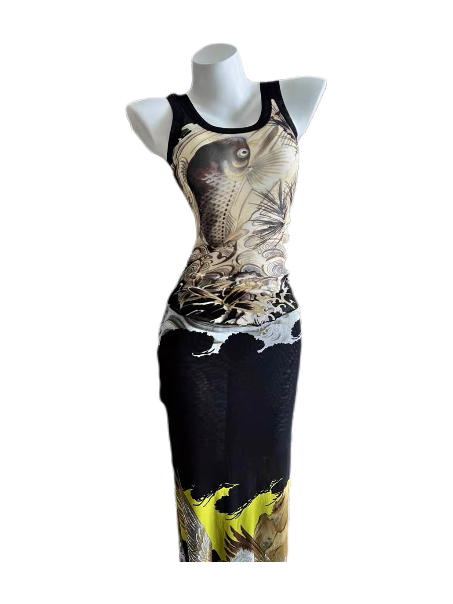 Jean Paul Gaultier S/S 2000 Fish & Bird Print Mesh Set – Runway Archive Top & Skirt