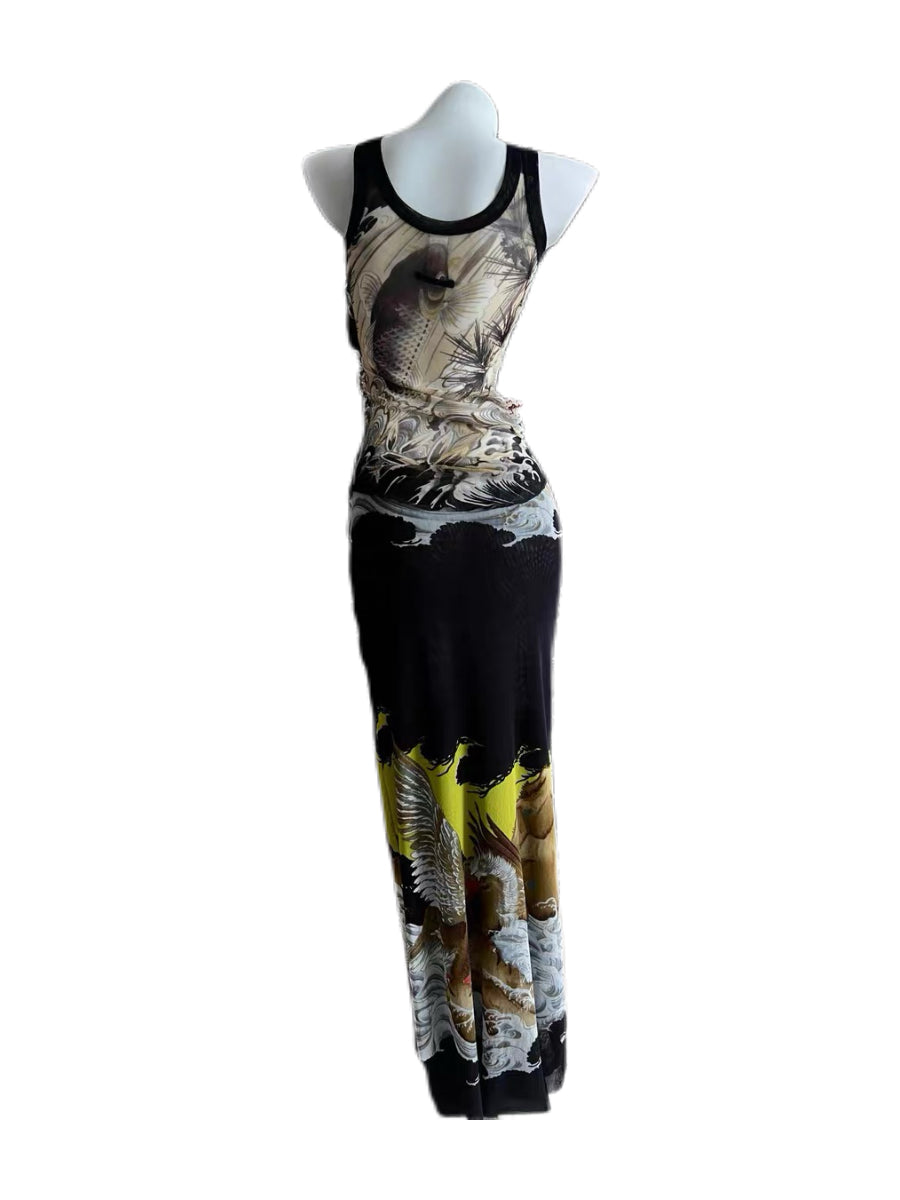 Jean Paul Gaultier S/S 2000 Fish & Bird Print Mesh Set – Runway Archive Top & Skirt