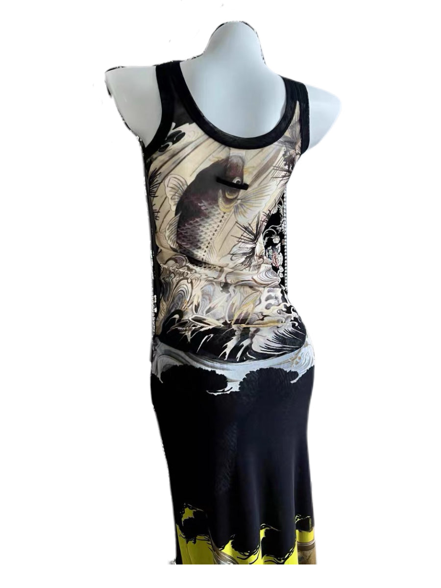 Jean Paul Gaultier S/S 2000 Fish & Bird Print Mesh Set – Runway Archive Top & Skirt