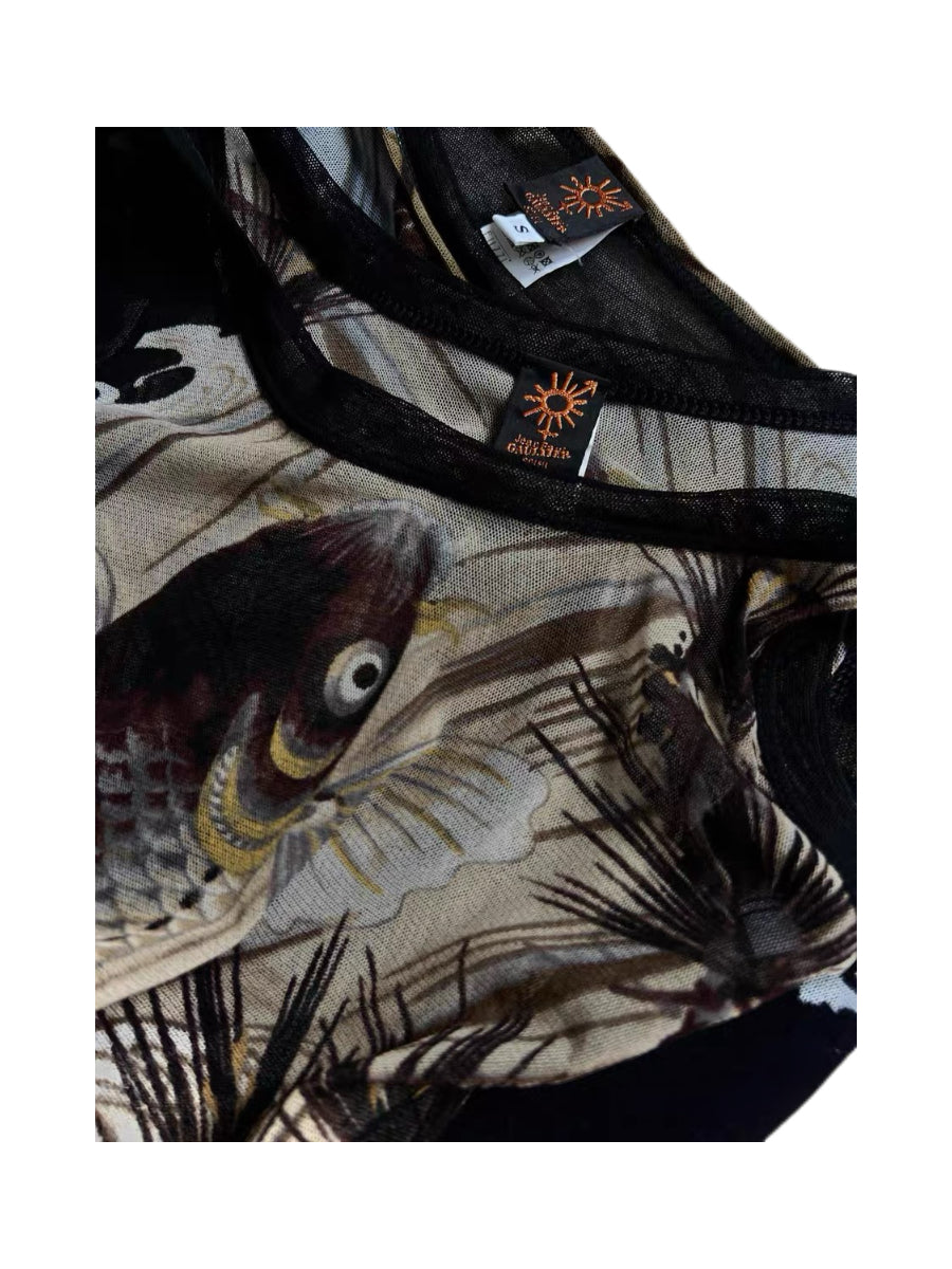 Jean Paul Gaultier S/S 2000 Fish & Bird Print Mesh Set – Runway Archive Top & Skirt