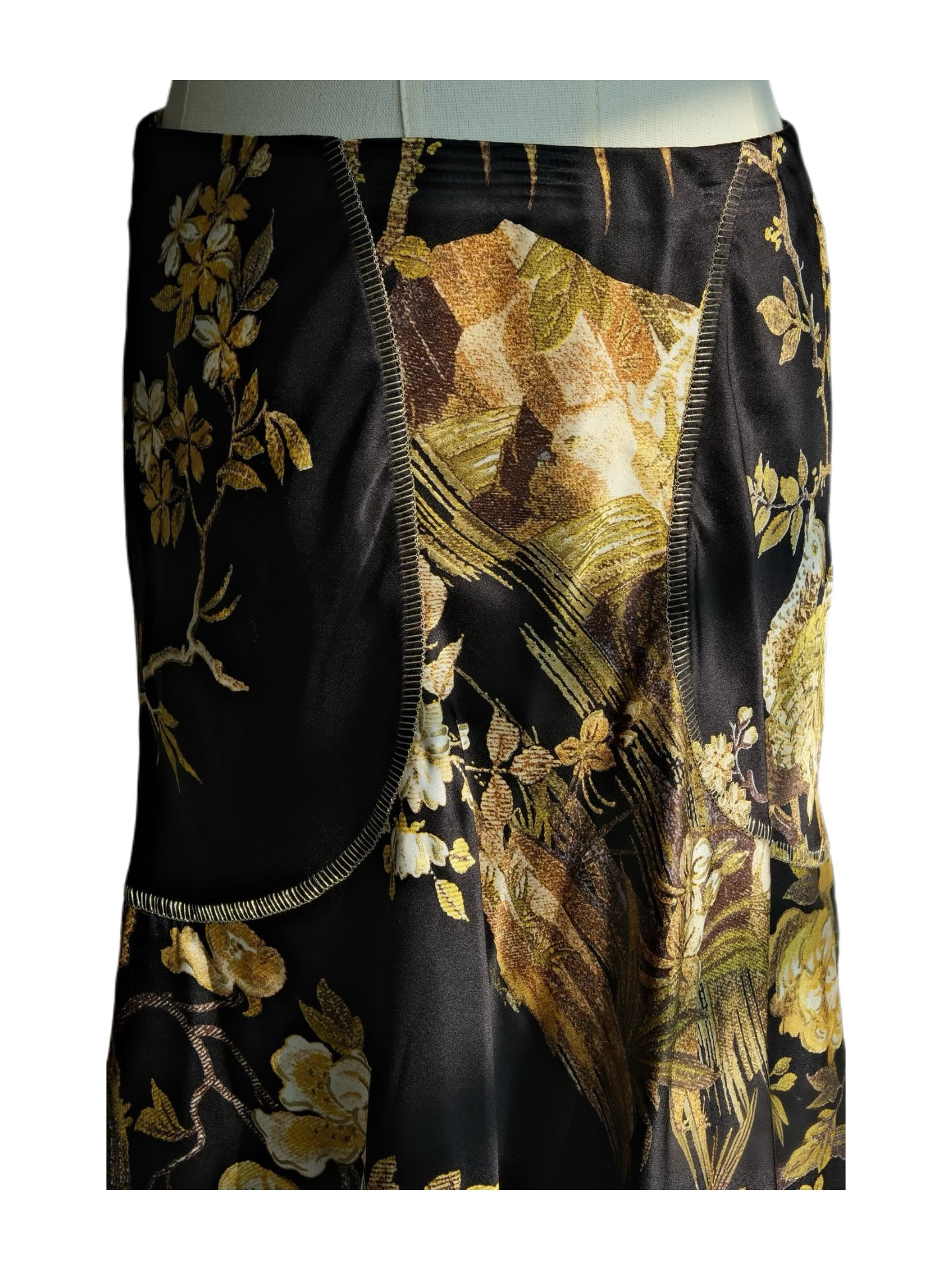 Roberto Cavalli Silk Bird & Floral Print Mermaid Skirt – Vintage Archive 100% Silk