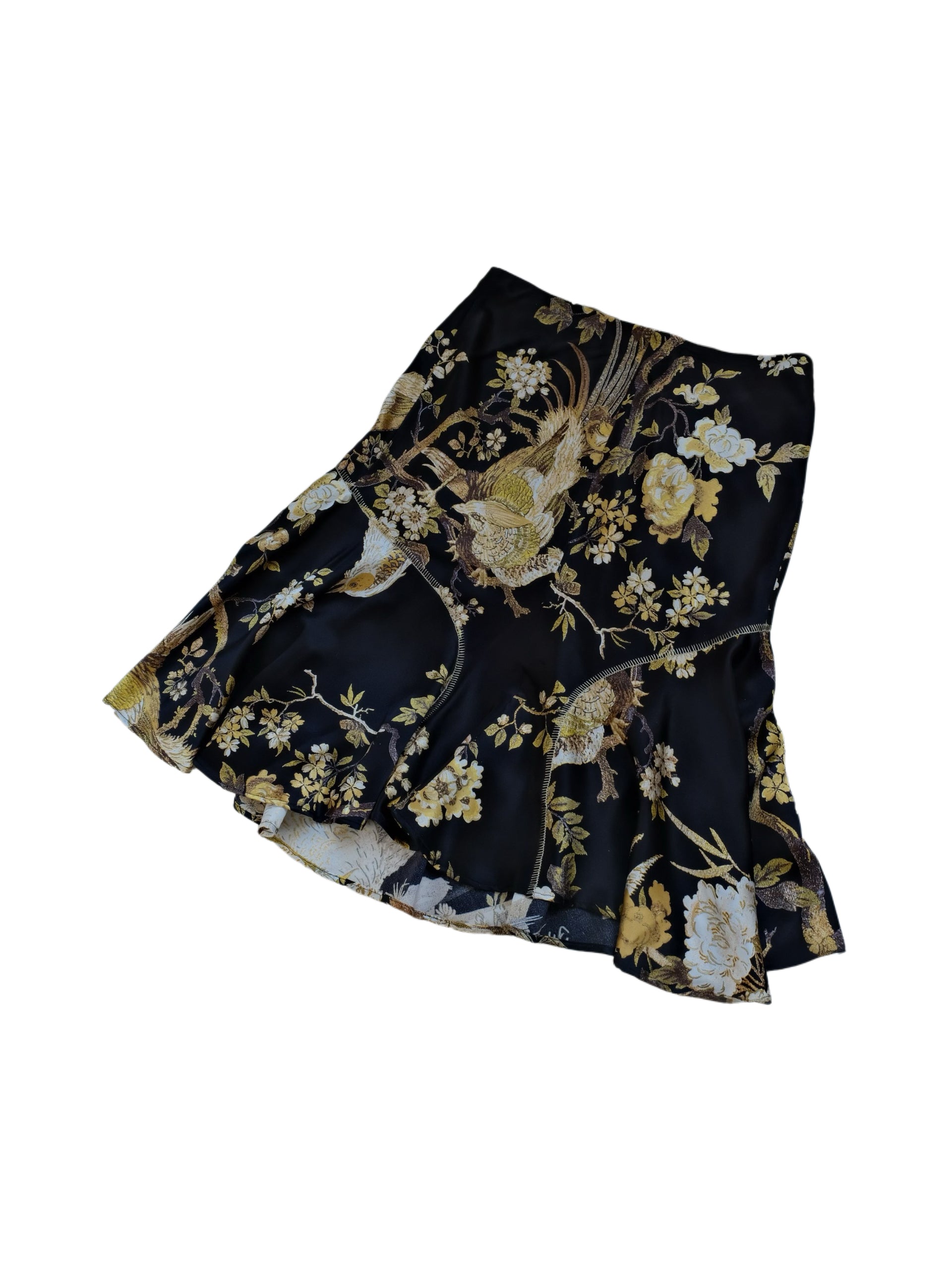 Roberto Cavalli Silk Bird & Floral Print Mermaid Skirt – Vintage Archive 100% Silk