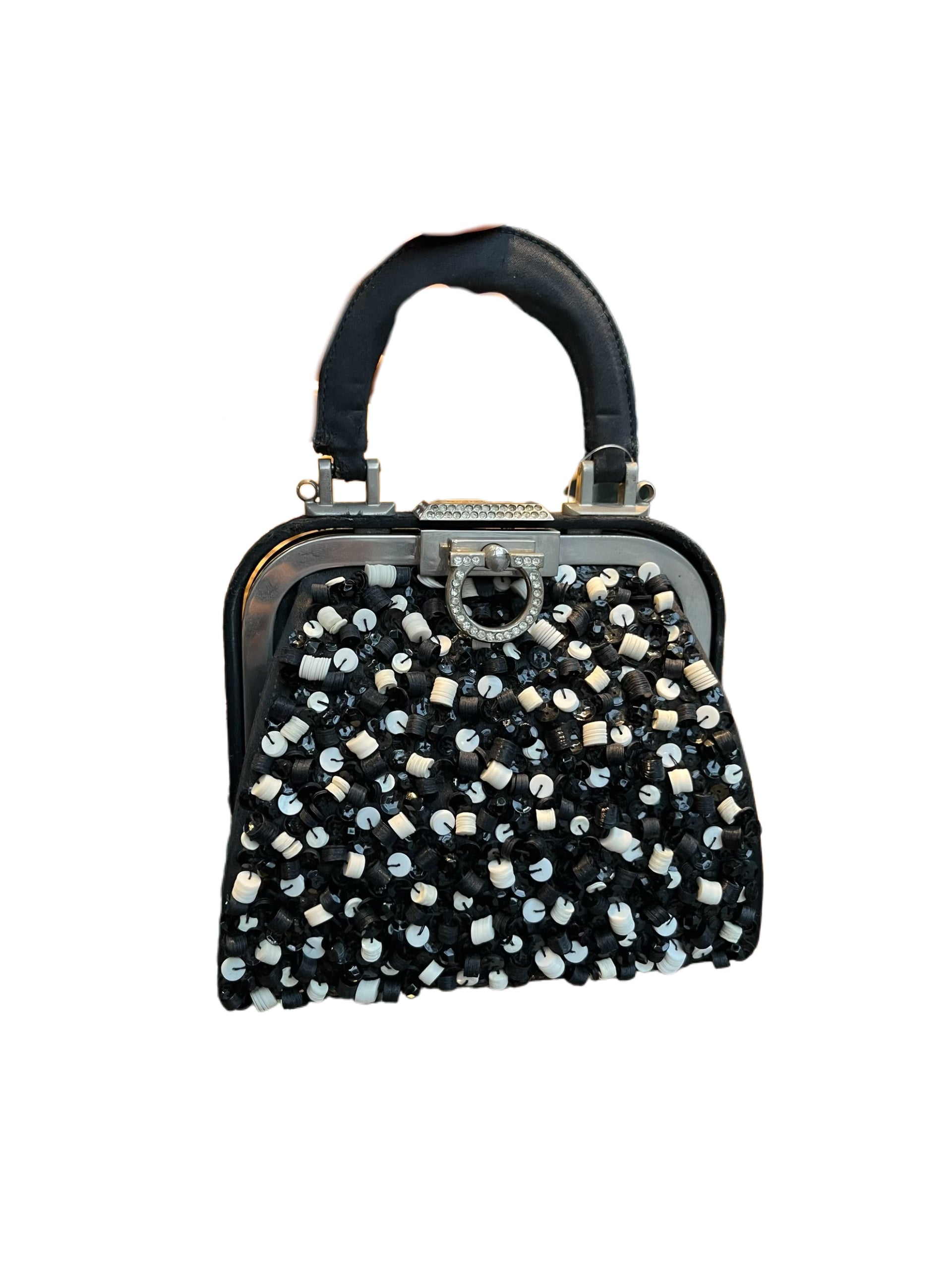 Christian Dior Black & Silver Embroidered Mini Frame Bag – Crystal Clasp Evening Piece