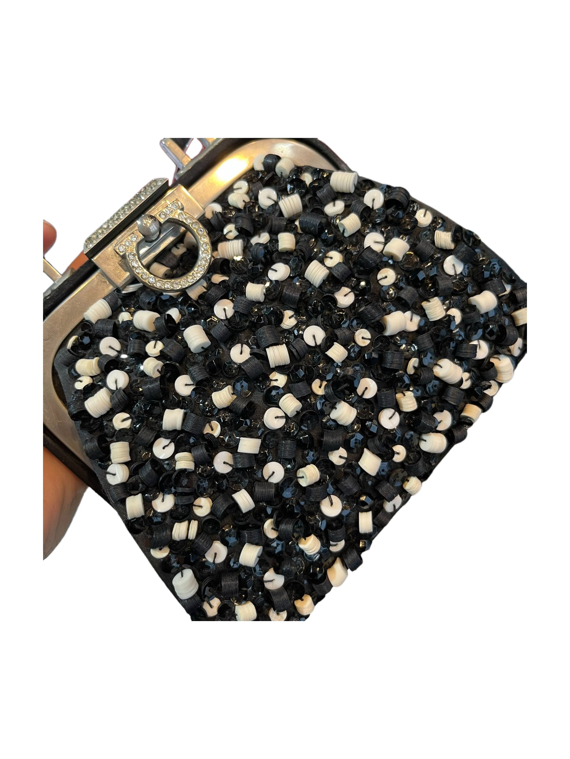 Christian Dior Black & Silver Embroidered Mini Frame Bag – Crystal Clasp Evening Piece