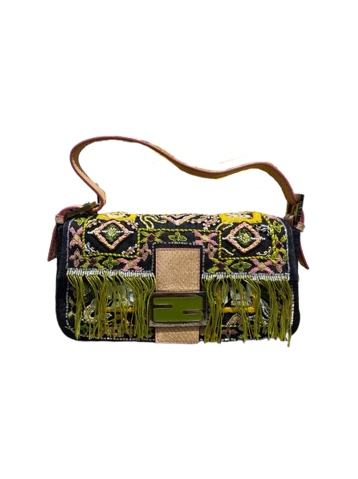 Fendi Runway Featured Embroidered Fringe Baguette Bag – Ultra Rare Archive Collector Piece