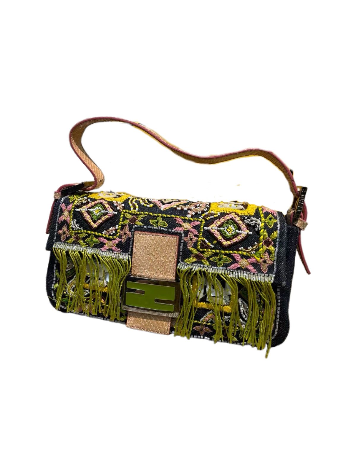 Fendi Runway Featured Embroidered Fringe Baguette Bag – Ultra Rare Archive Collector Piece