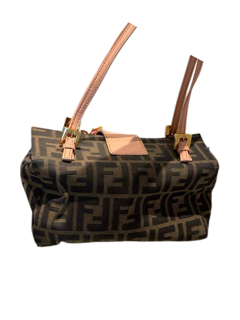 Fendi Vintage Zucca FF Enamel Floral Embellished Box Shoulder Bag