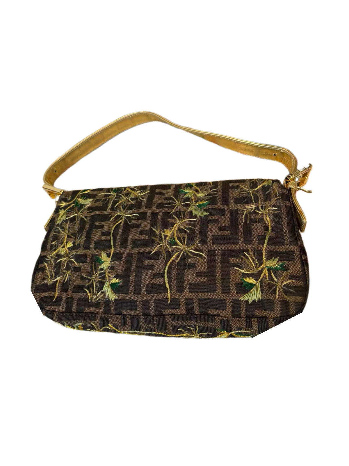 Fendi Vintage Zucca FF Embroidered Floral Baguette Bag with Starry Glitter FF Buckle