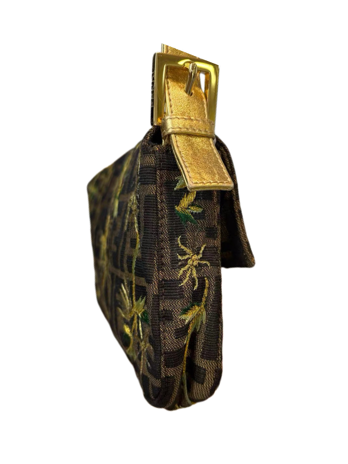 Fendi Vintage Zucca FF Embroidered Floral Baguette Bag with Starry Glitter FF Buckle