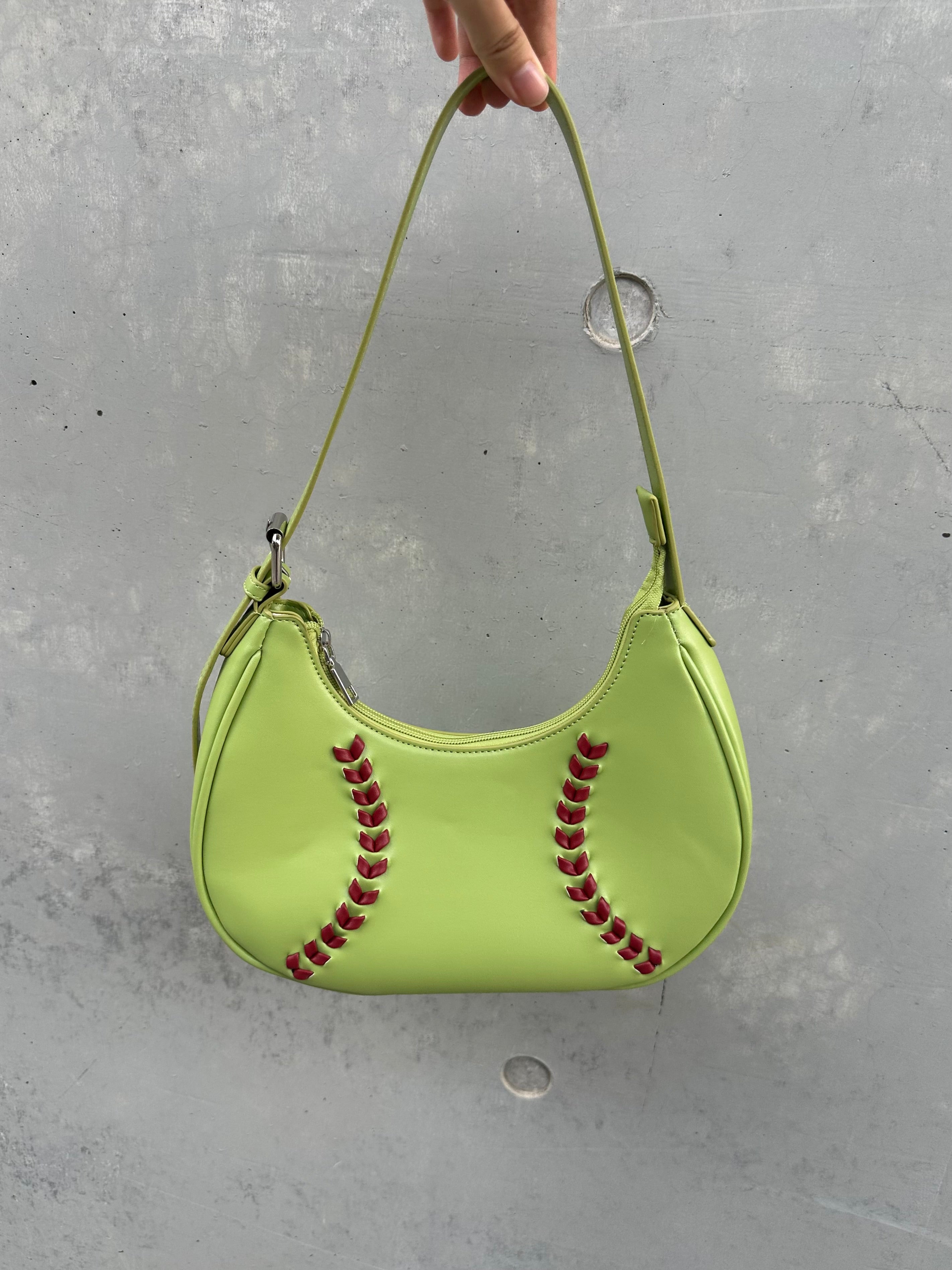 Baseball Stitch Lime Green Shoulder Bag