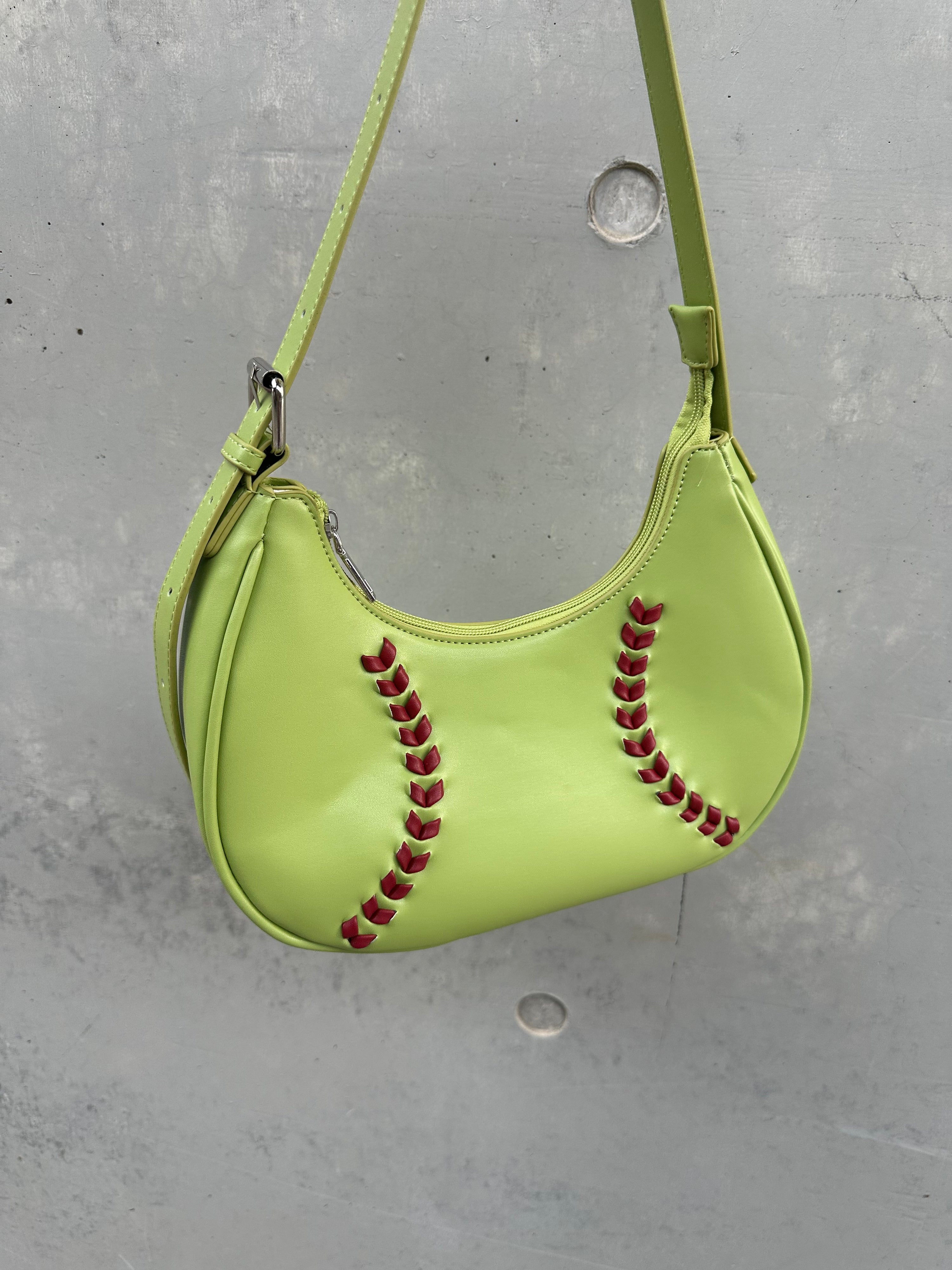 Baseball Stitch Lime Green Shoulder Bag
