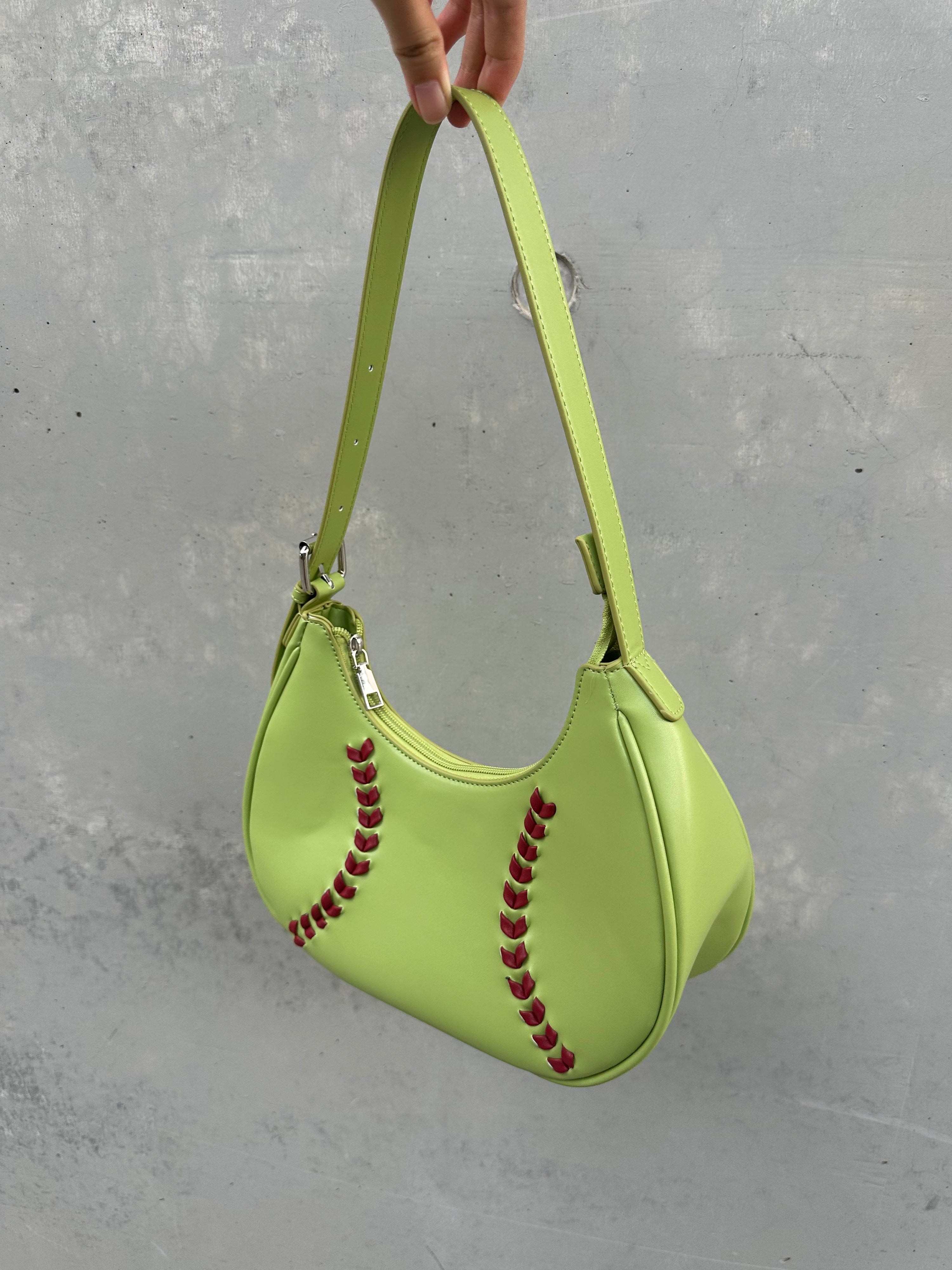 Baseball Stitch Lime Green Shoulder Bag