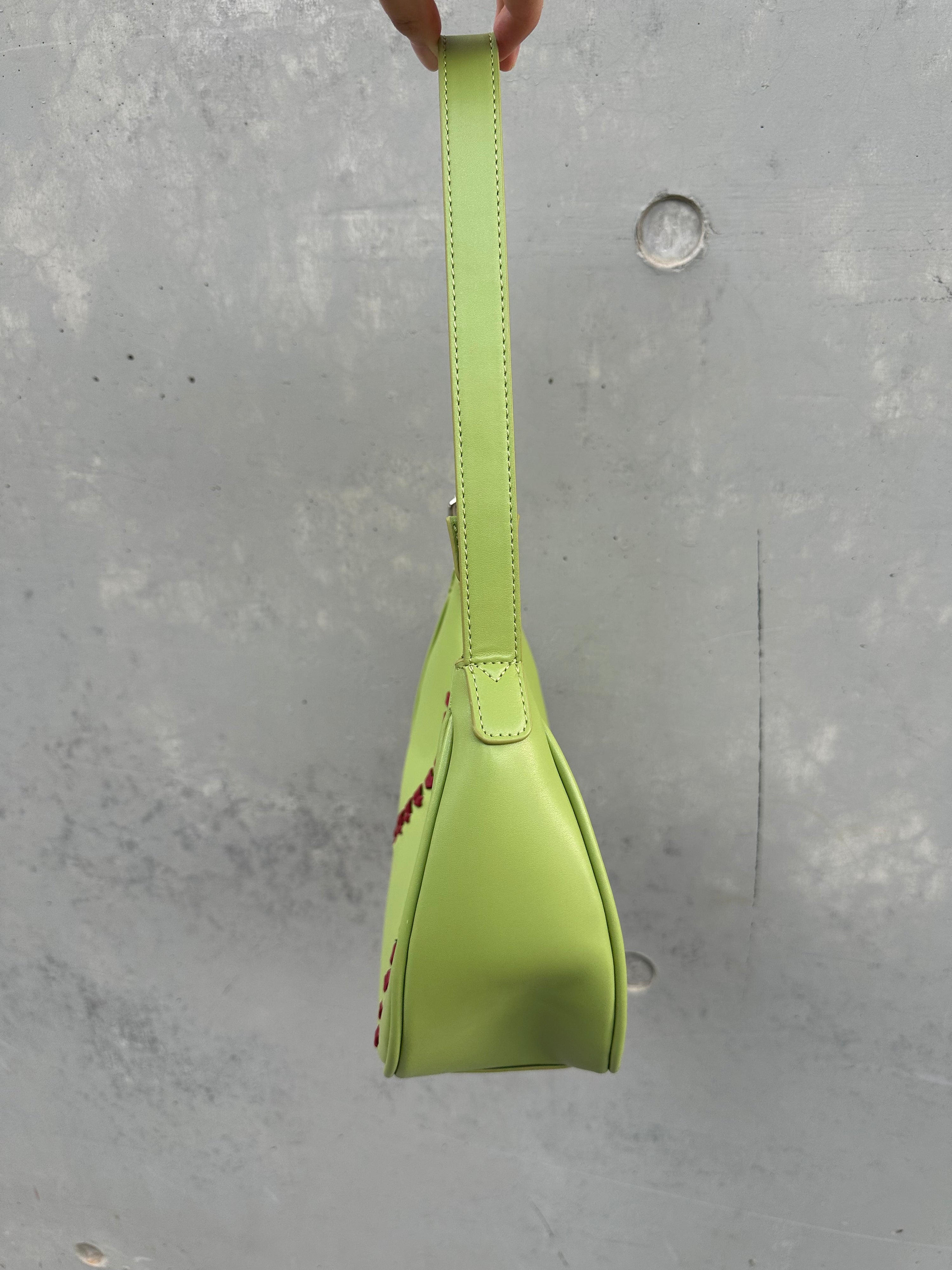 Baseball Stitch Lime Green Shoulder Bag